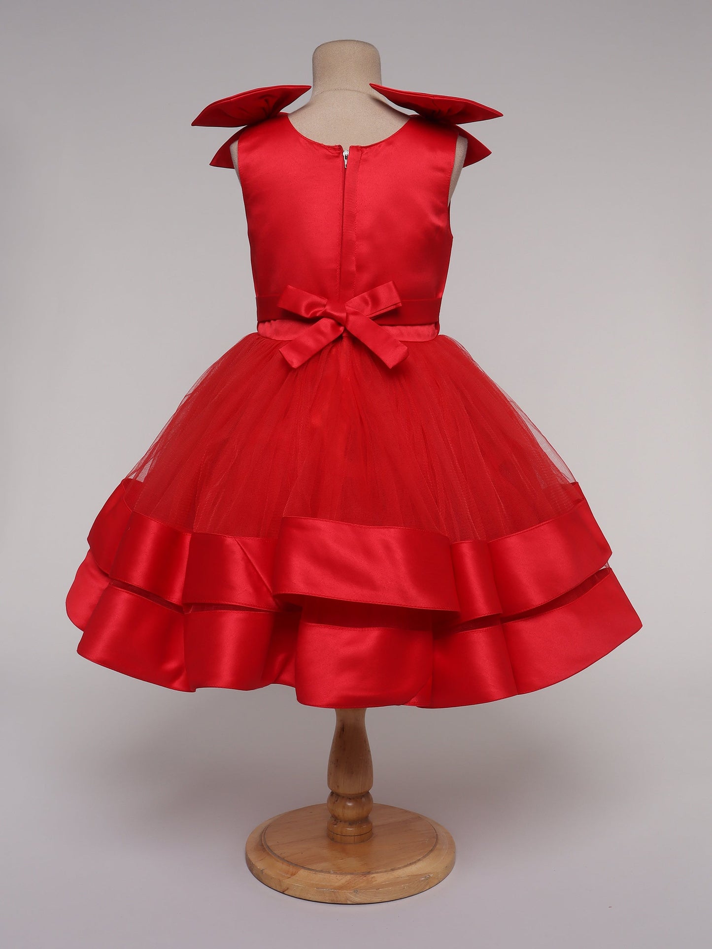 The Magic Wand Shiny Sleeveless Layered Party Dress With Bow Applique On The Shoulders For Girls Red