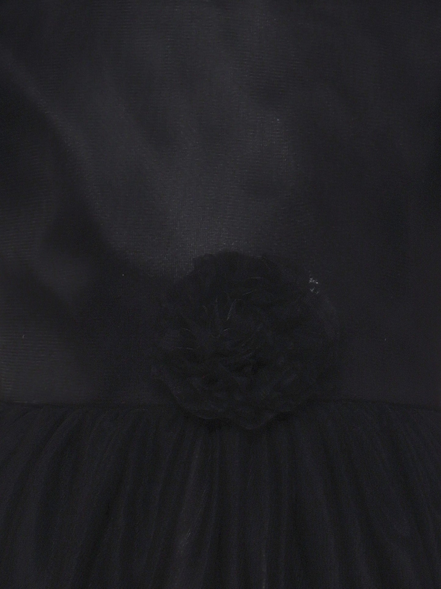 Net Flower Embellished Ruffled Party Dress - Black