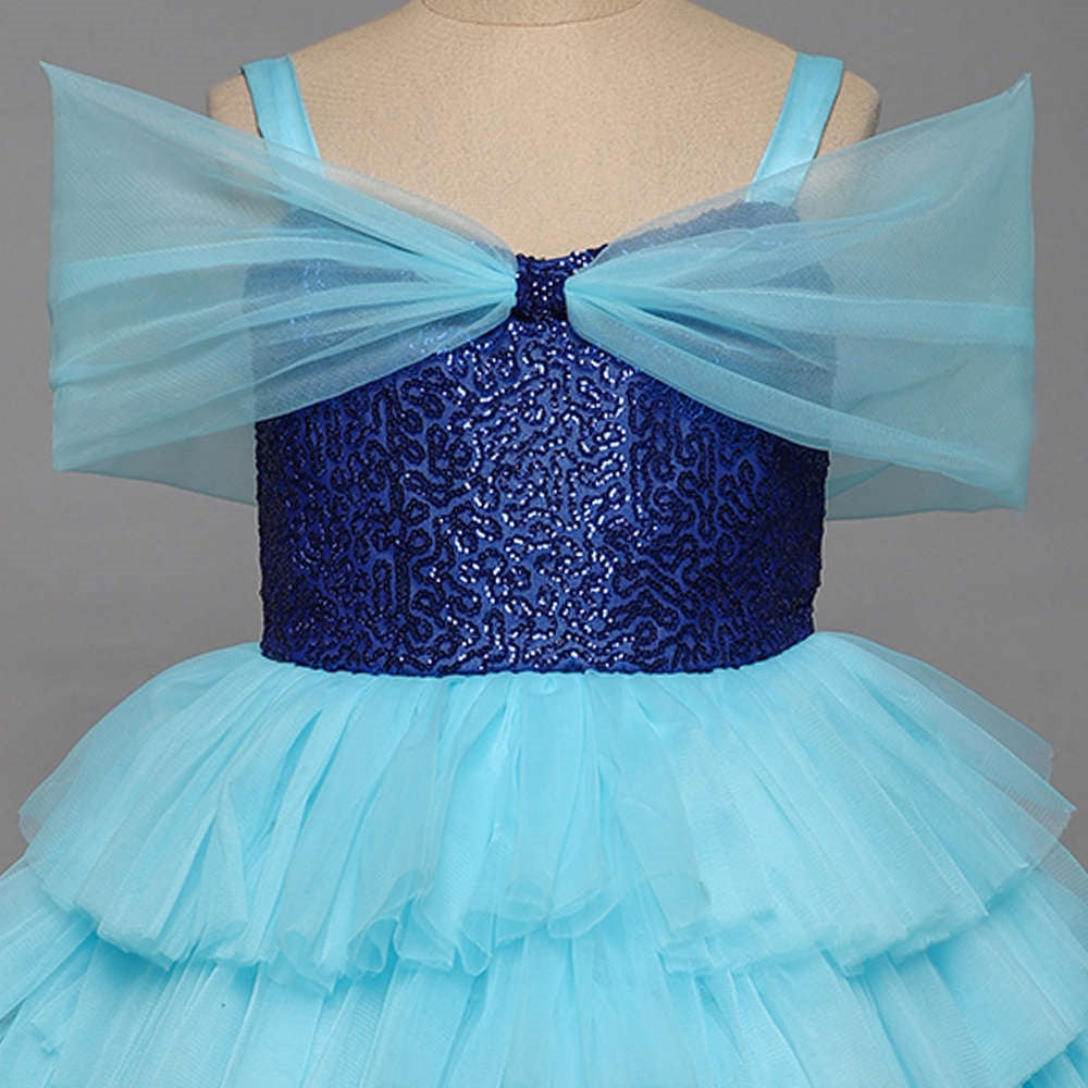Off Shoulder Shimmer Tiered Party Dress For Girls Blue