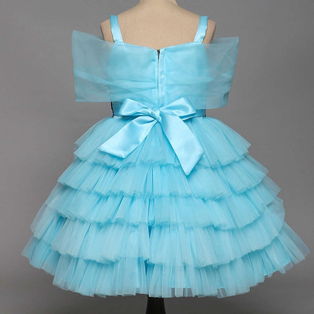 Off Shoulder Shimmer Tiered Party Dress For Girls Blue