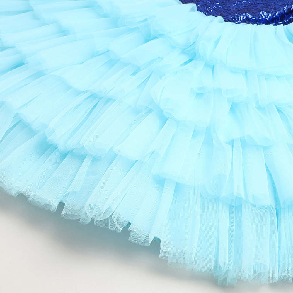 Off Shoulder Shimmer Tiered Party Dress For Girls Blue