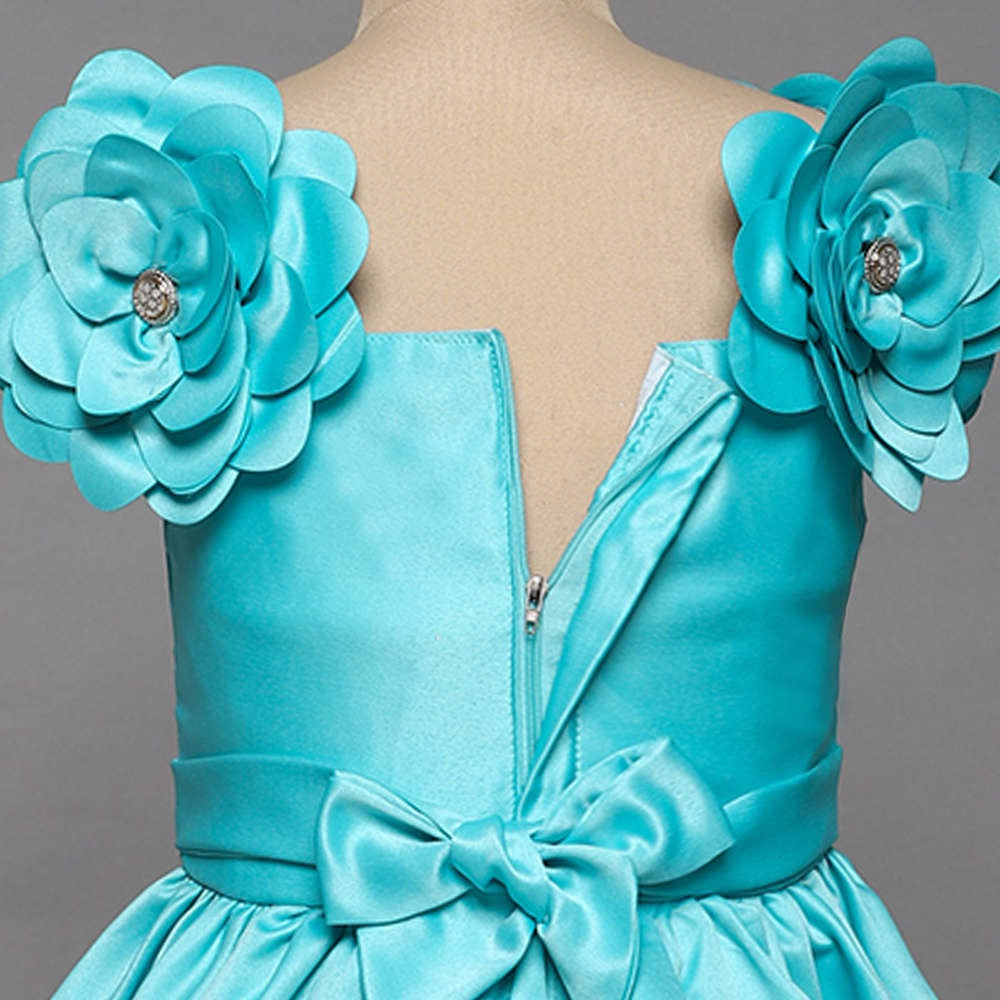 The Magic Wand Flower Embelished Party Dress For Girls- Blue