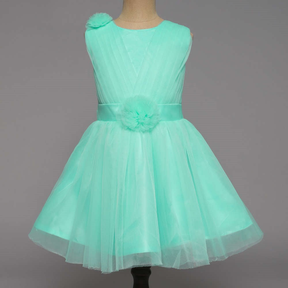 Sleeveless Flower Emebelished Party Dress Blue