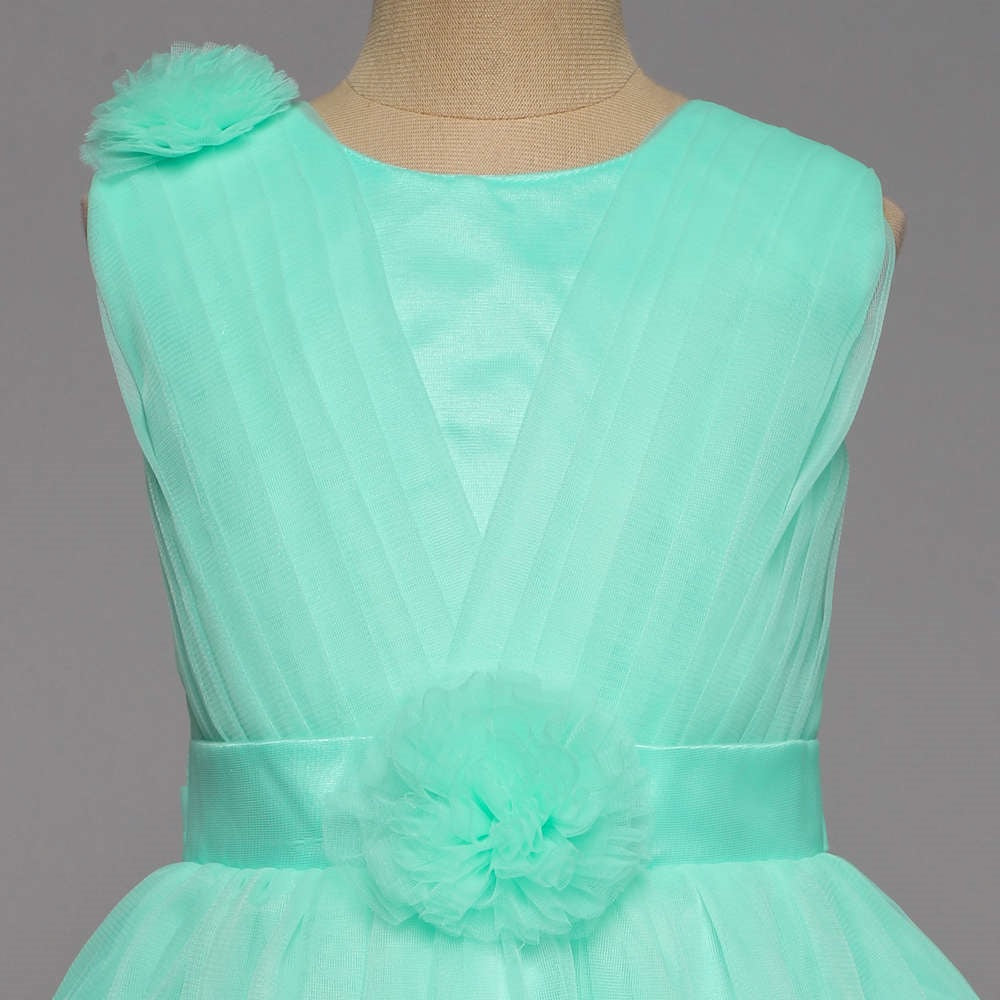 Sleeveless Flower Emebelished Party Dress Blue