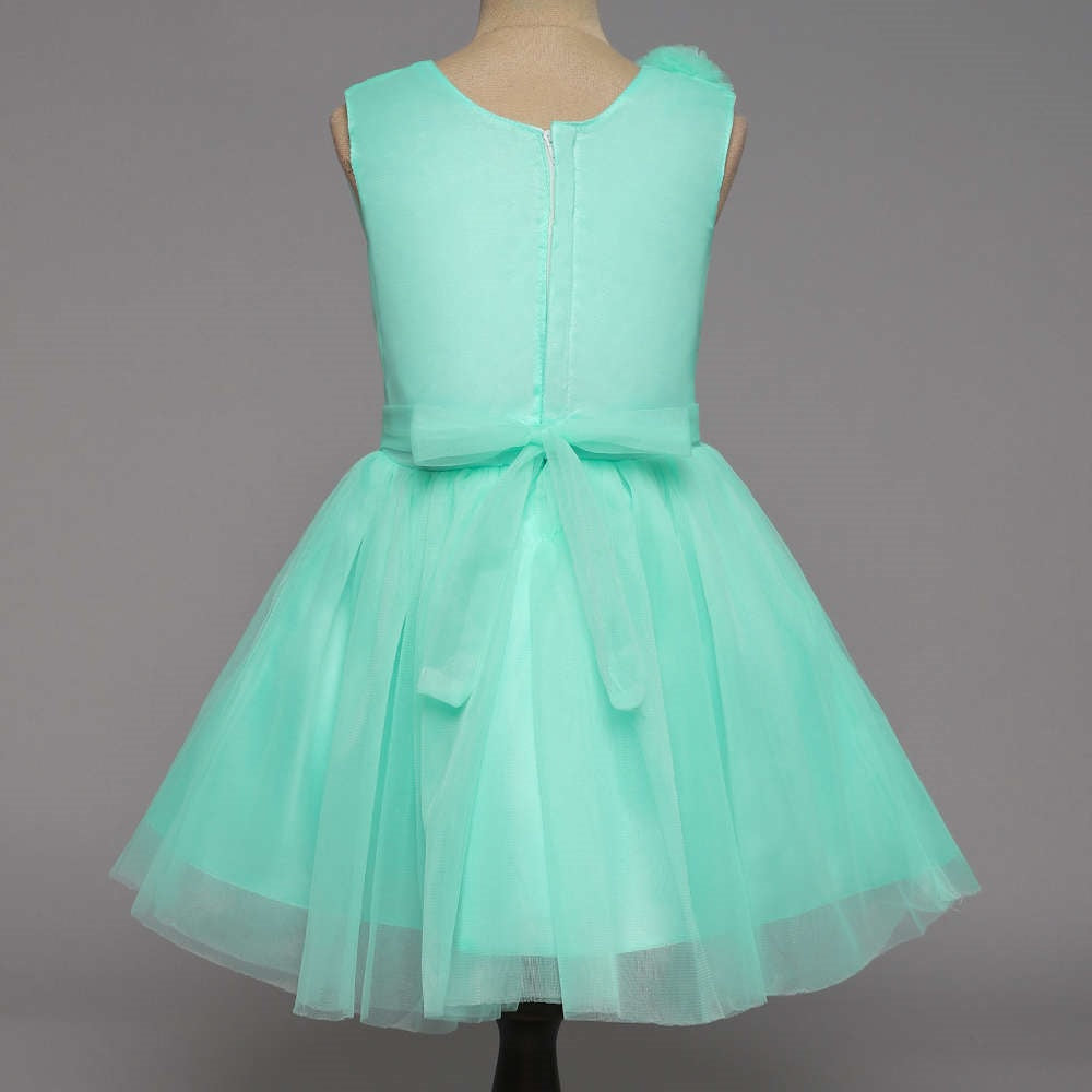 Sleeveless Flower Emebelished Party Dress Blue