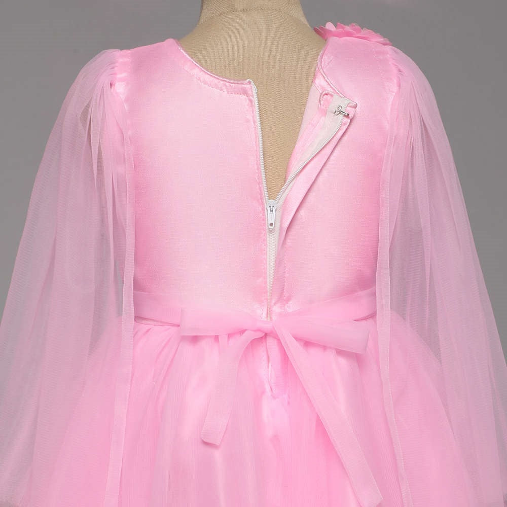Off Shoulder Flower Embellished Ruffle Party Dress For Girls - Pink