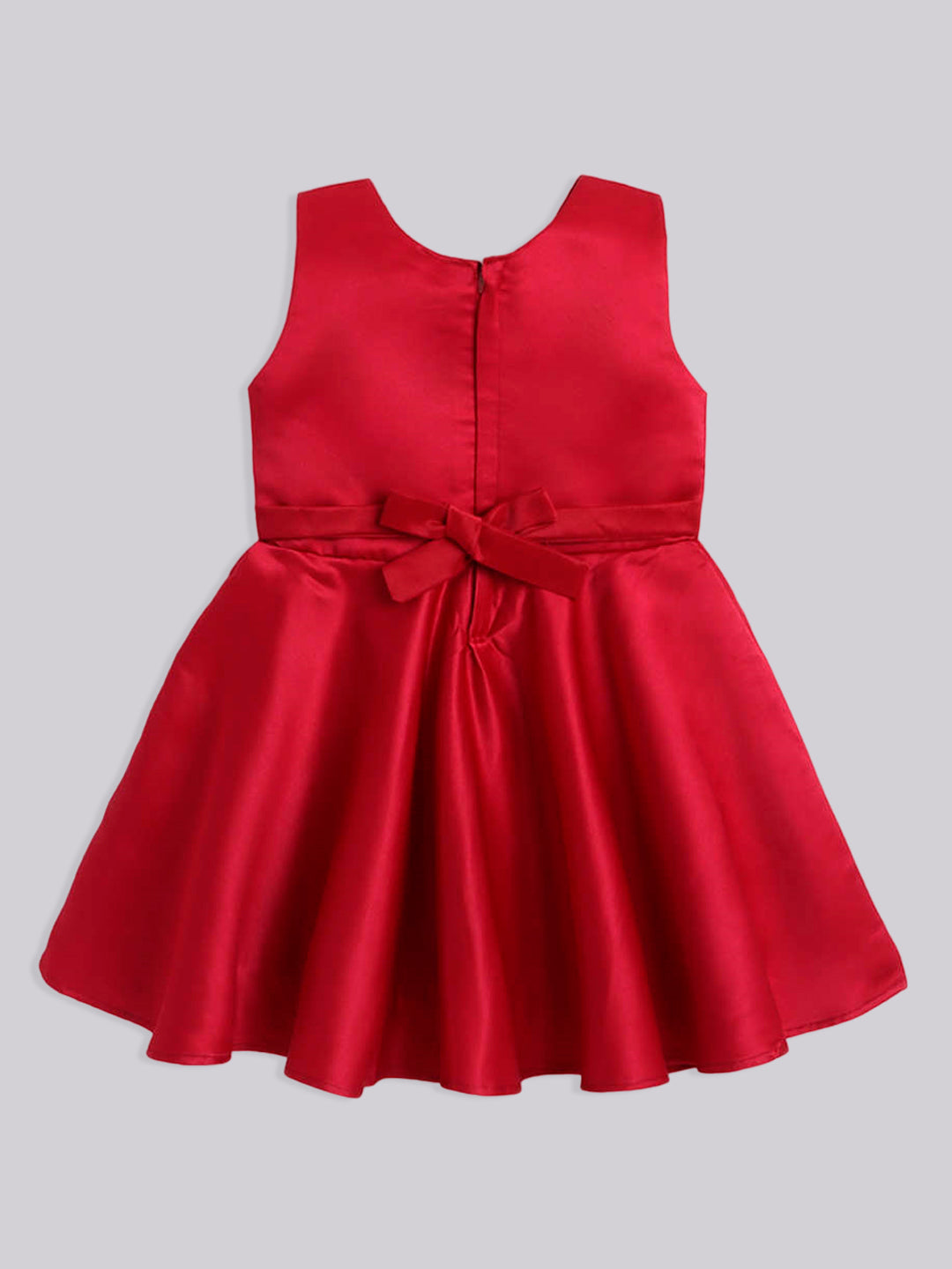 Solid Satin Sleeveless Bow Embelished Party Wear Dress For Girls Maroon
