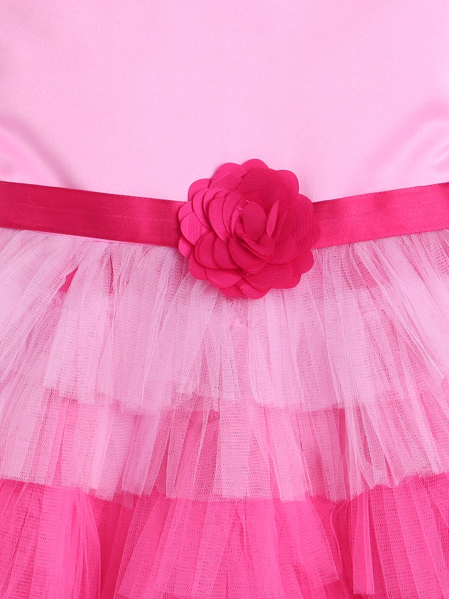 Sleeveless Tiered Dress With Corsage For Girls - Pink