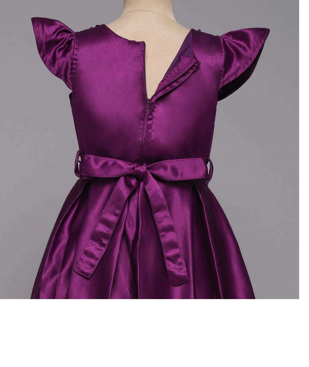 Cap Sleeves Stone Floral Applique Detailed Box Pleated Fit & Flare Gown - Purple