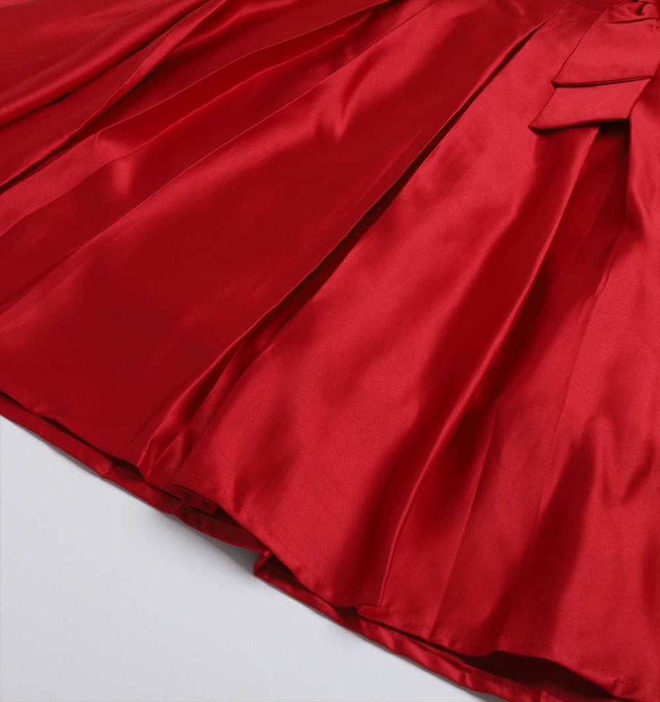 Bow Embellished Cap Sleeves Long Gown Dress For Girls - Red