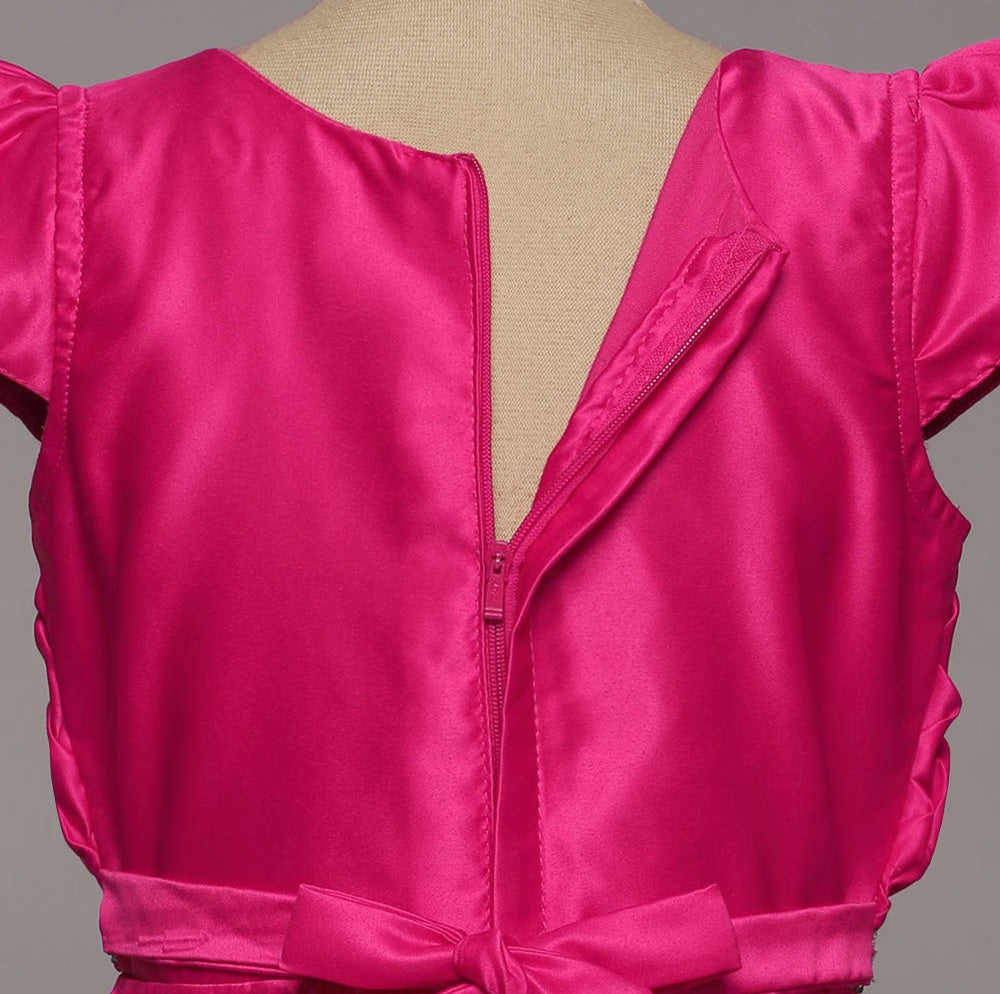 Cap Sleeves Canadian Smocking Detailed Bodice With Placement Stone Embellished Gown - Fuchsia Pink