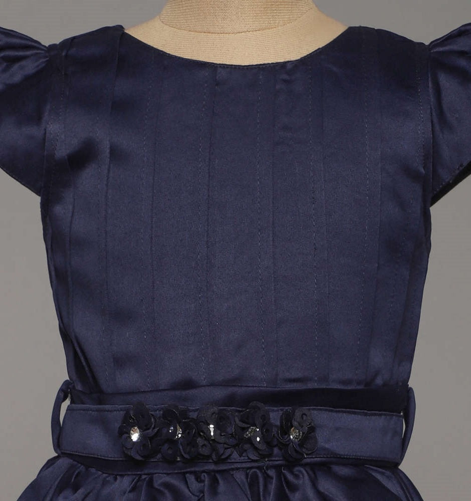 Bow Embellished Cap Sleeves Long Gown Dress For Girls - Navy