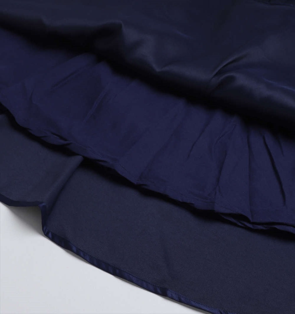 Bow Embellished Cap Sleeves Long Gown Dress For Girls - Navy