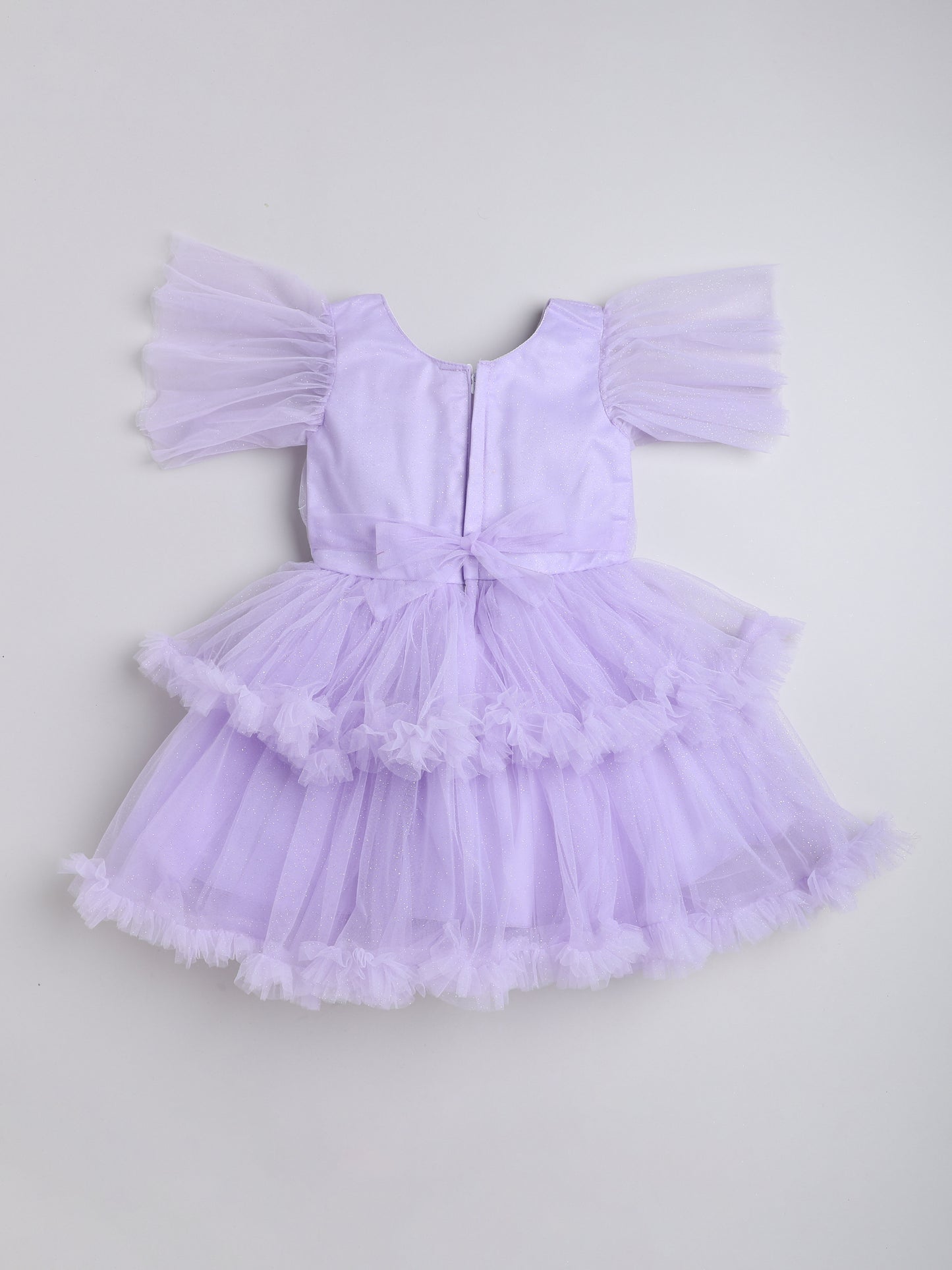 Ruffle Detailed Fit & Flare Short Sleeves Tiered Party Dress For Girls - Lavender