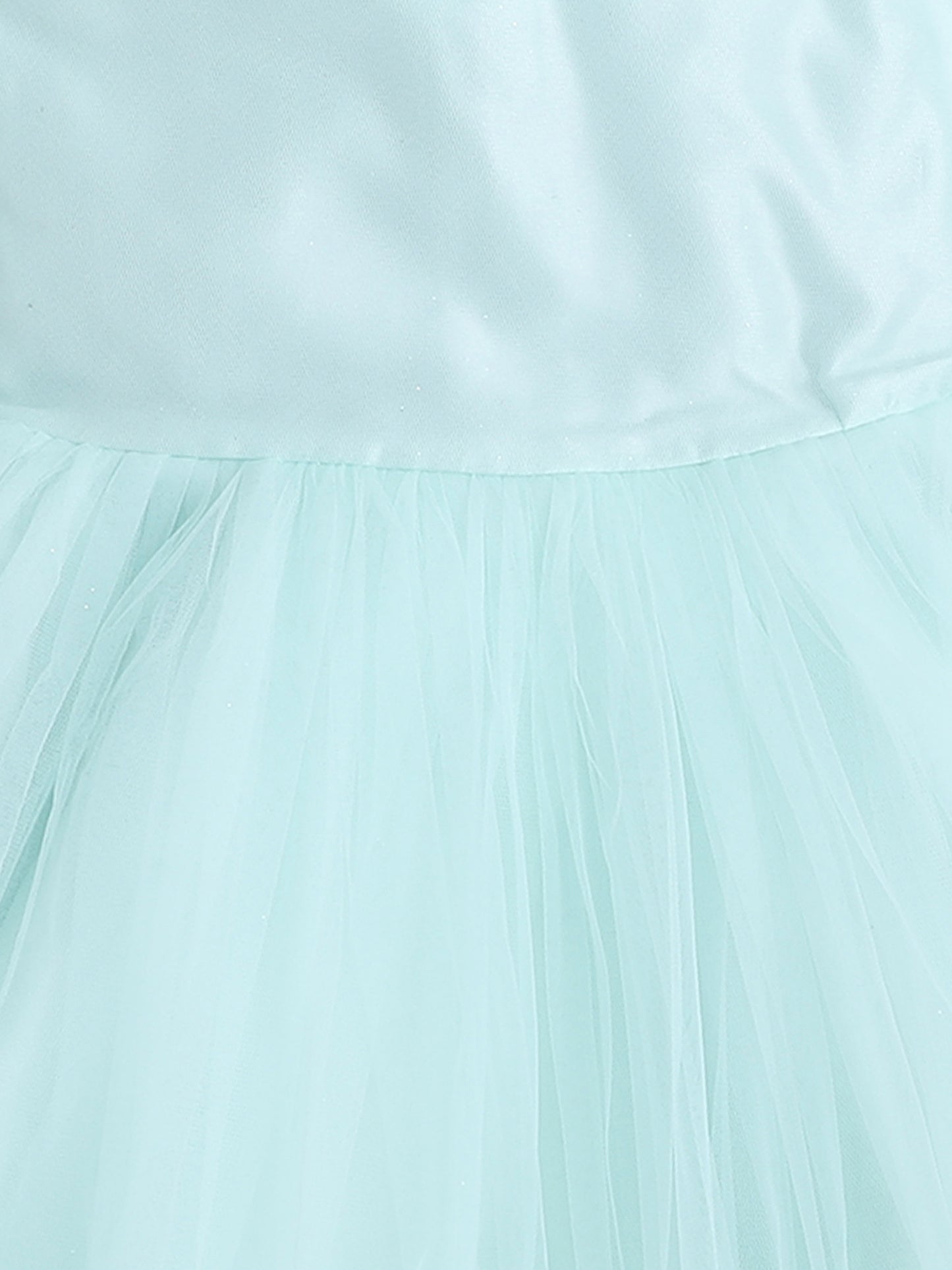 Puff Sleeves Net Party Dress- Sea Green