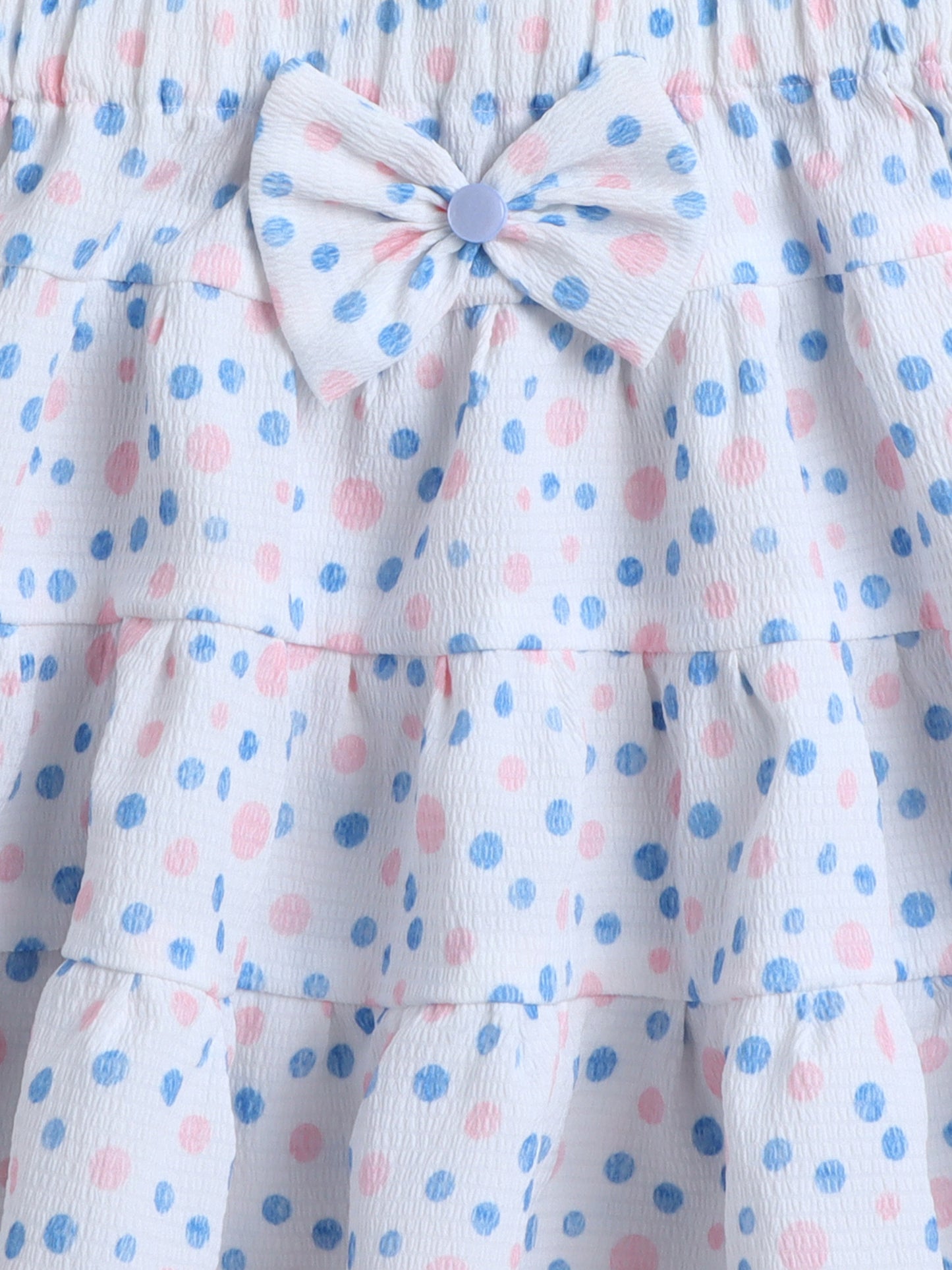 All Over Printed Puff Sleeves Bow Detail Top & Skirt Set - Pink