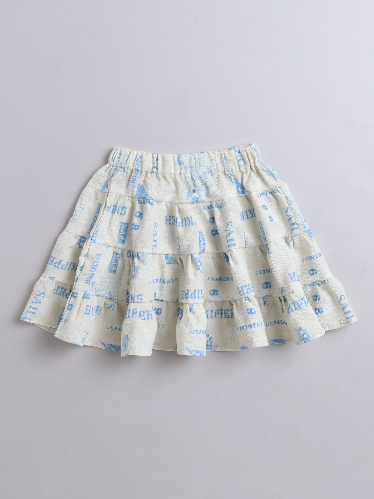 All Over Printed Puff Sleeves Bow Detail Top & Skirt Set - Yellow
