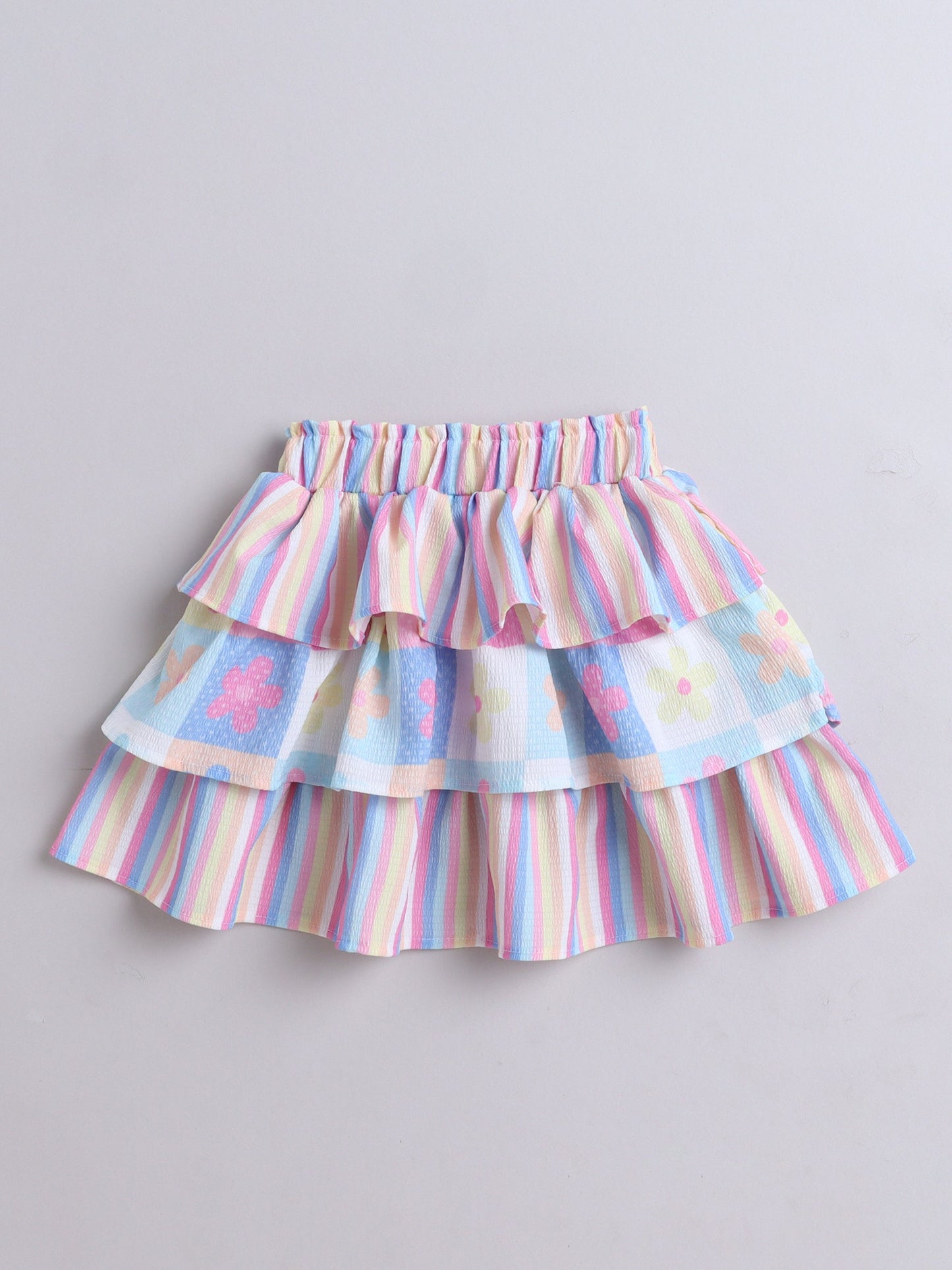All Over Printed Tie up Strapy Top & Skirt Set- Pink