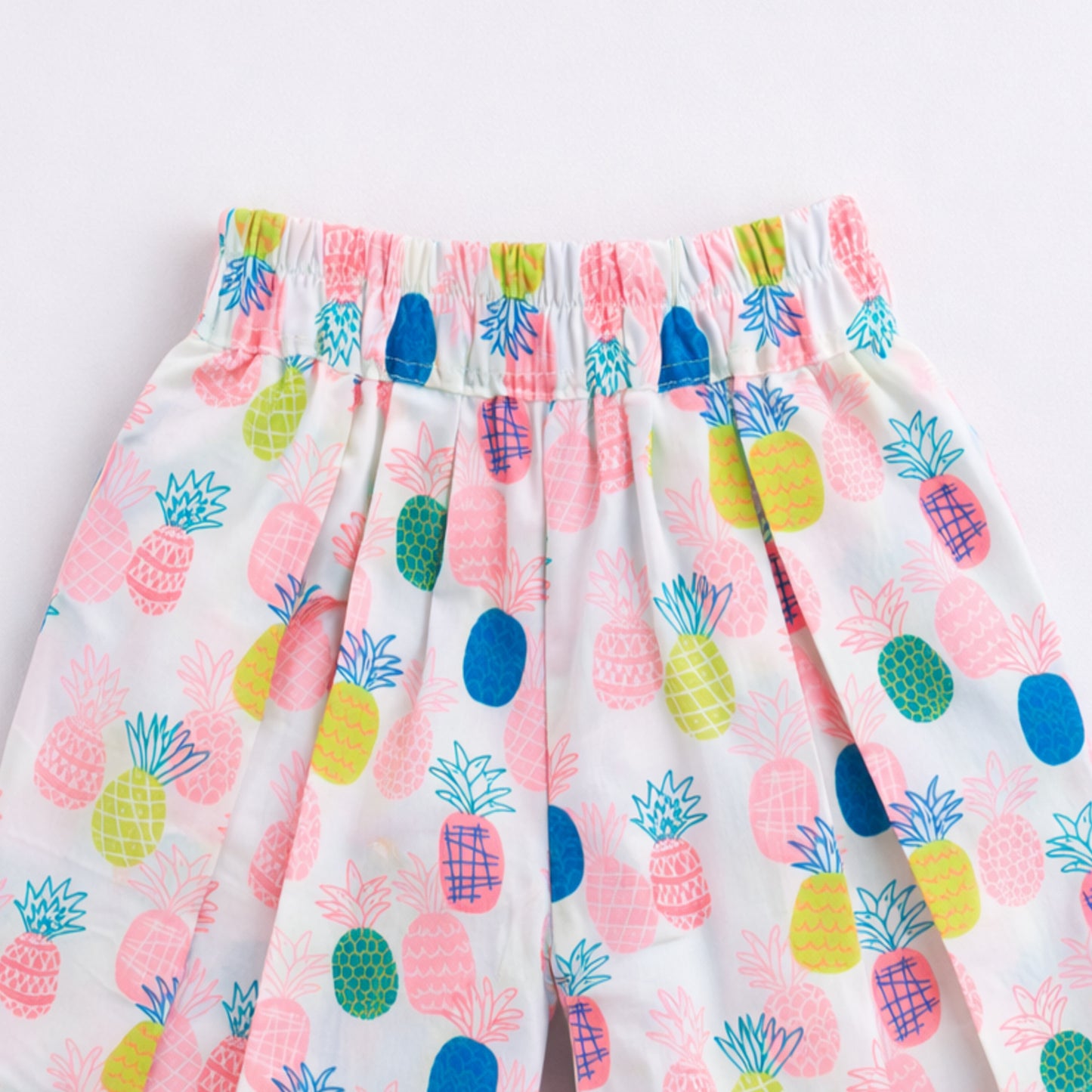 The Magic Wand Cotton Woven Strappy Pineapple Printed Pleated Top And Shorts Set - Pink