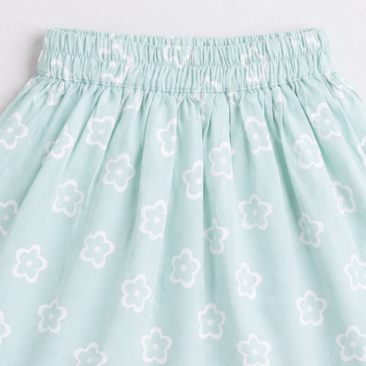 The Magic Wand Cotton Woven Strappy Floral Printed Flared Top And Skirt Set - Mint Green