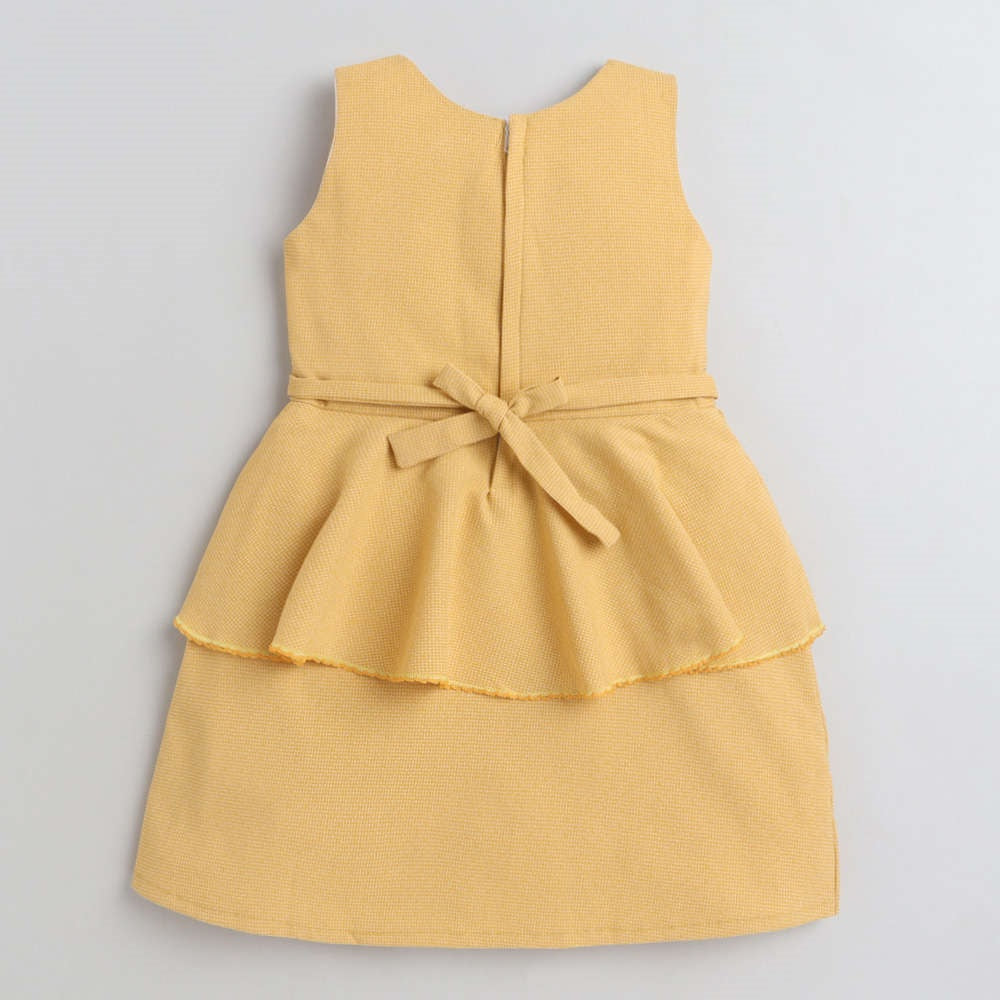 Sleeveless Peplum Formal Dress wth Corages-Yellow