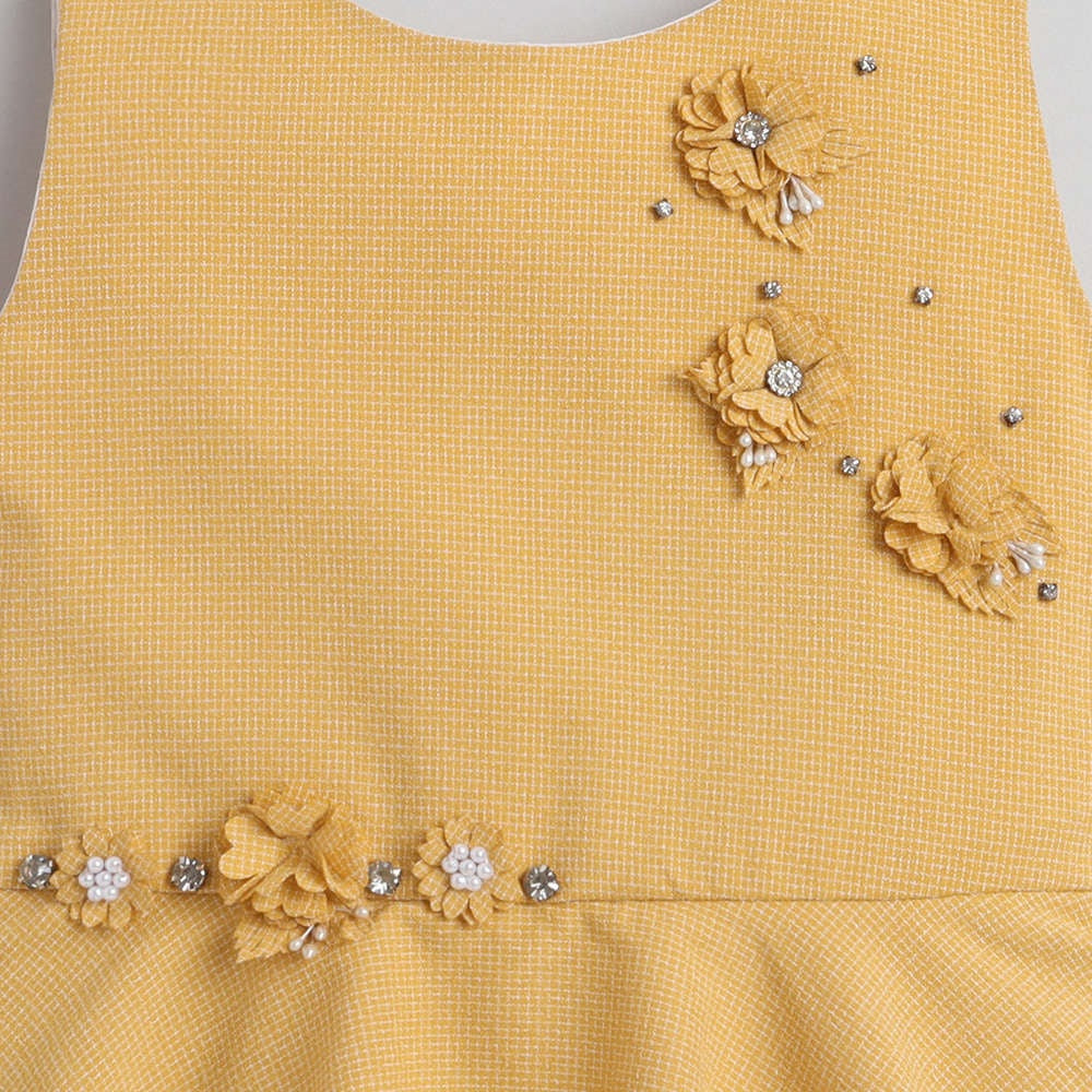 Sleeveless Peplum Formal Dress wth Corages-Yellow