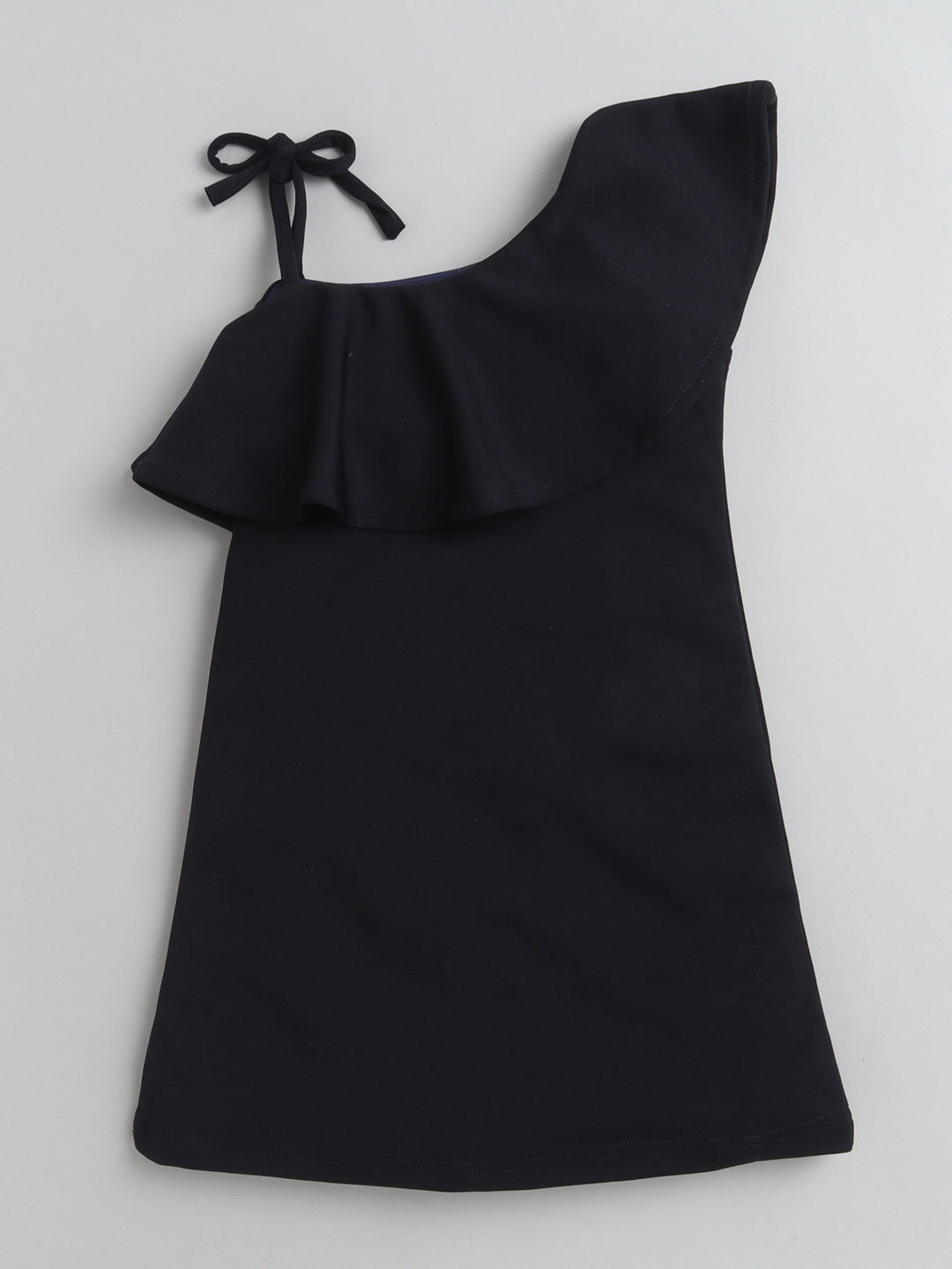 One Shoulder Tie up Asymmetrical Formal Dress with Flowers-Black