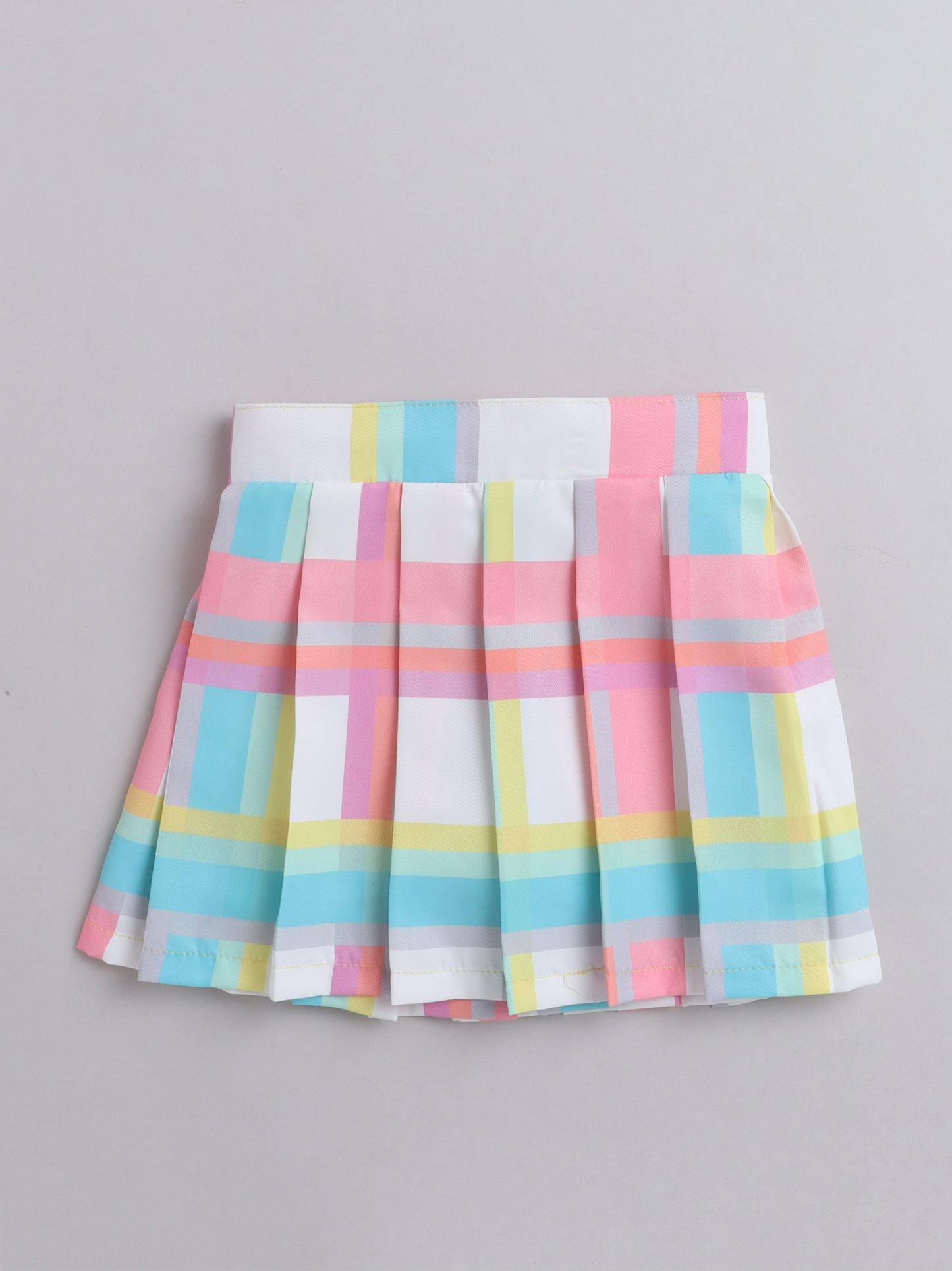 The Magic Wand Layered Strappy Ruffel Top With Chex Pleated Skirt Set Yellow
