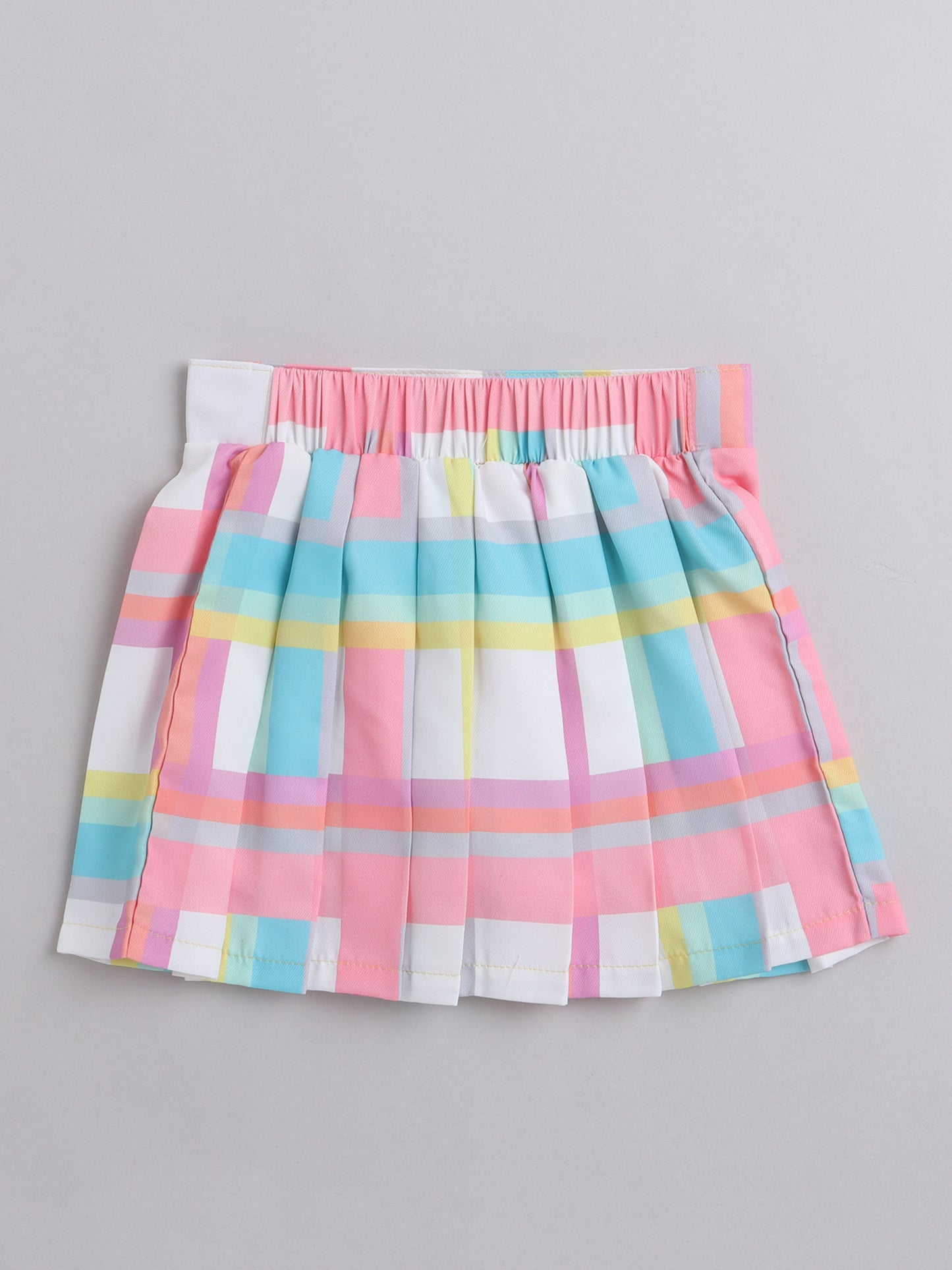 The Magic Wand Layered Strappy Ruffel Top With Chex Pleated Skirt Set Yellow