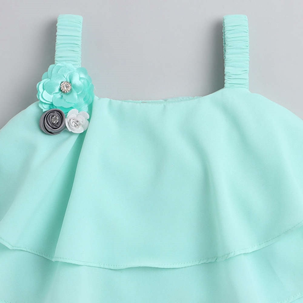 The Magic Wand Layered Strappy Ruffle Top With Chex Pleated Skirt Set Aqua