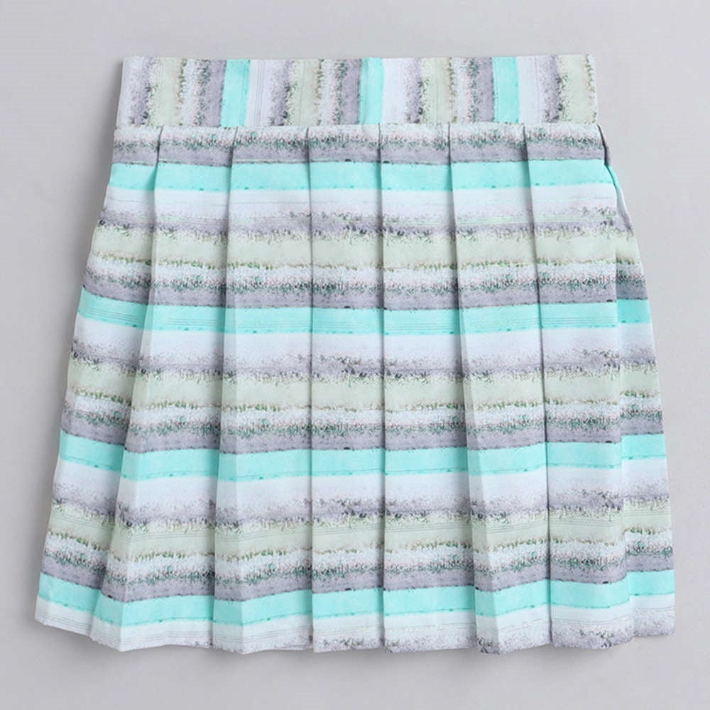 The Magic Wand Layered Strappy Ruffle Top With Chex Pleated Skirt Set Aqua
