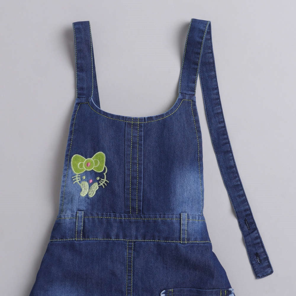 The Magic Wand Cotton Woven Top With Denim Pinafore Dress - Yellow