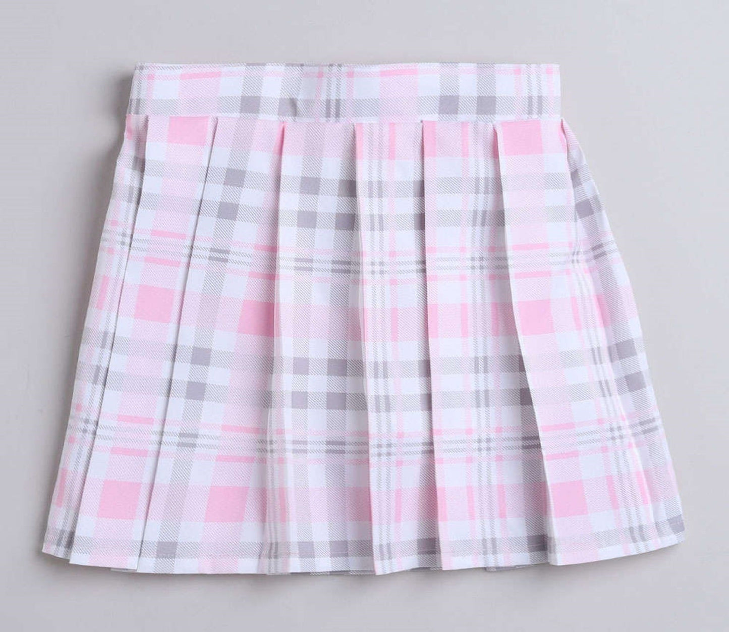 The Magic Wand Layered Strappy Ruffel Top With Chex Pleated Skirt Set Pink