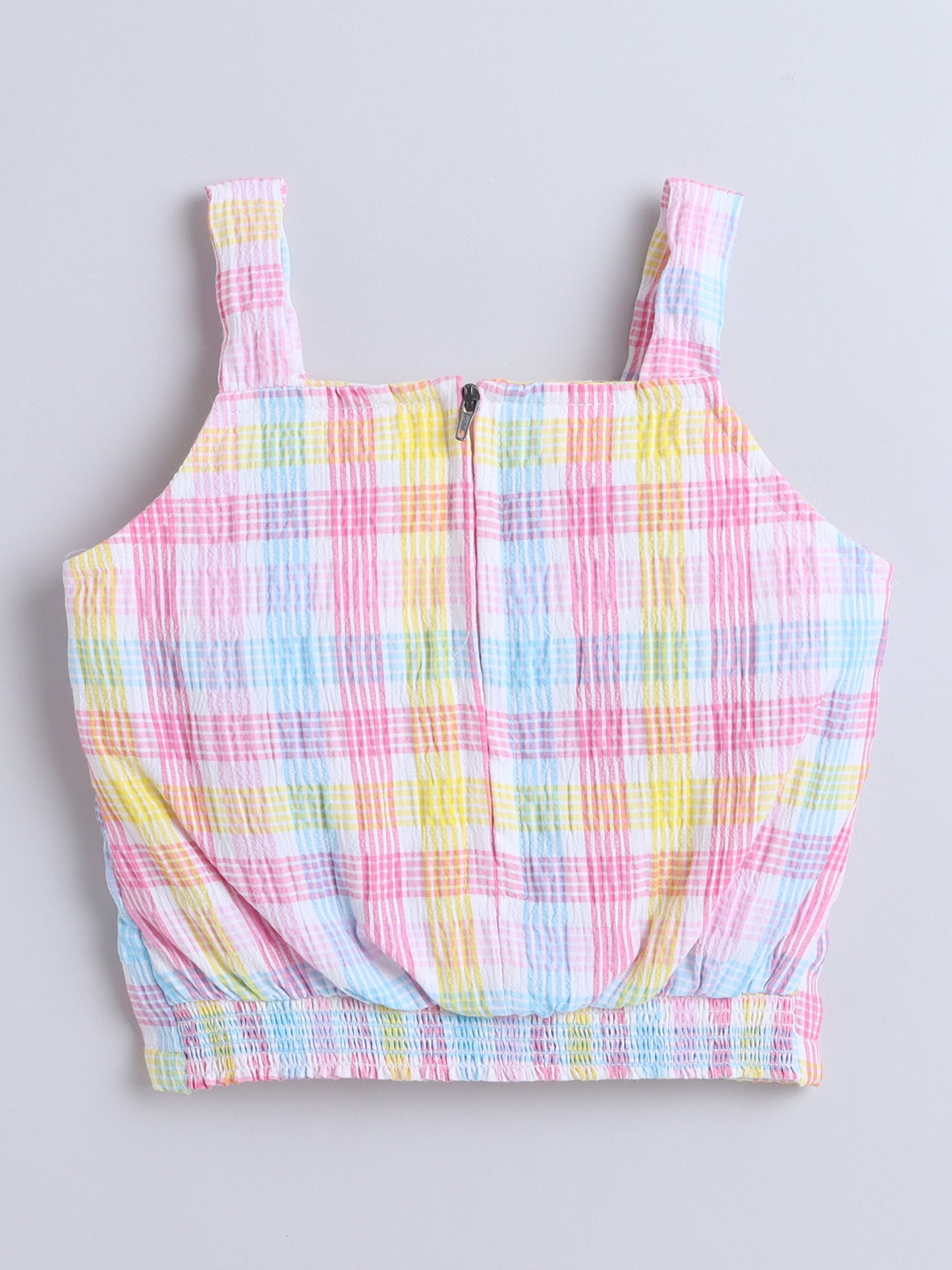 Strappy Checked with Knotted Bow Top and Skirt Set Applique Pink