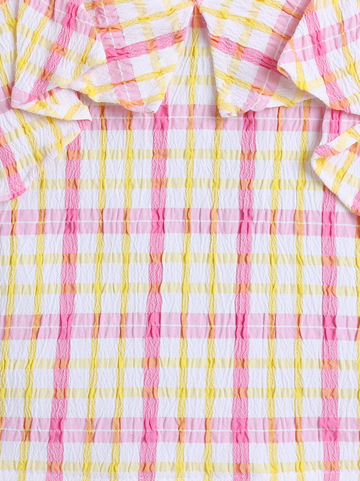 Strappy Checked Top and Skirt Set With Knotted Bow Applique Pink