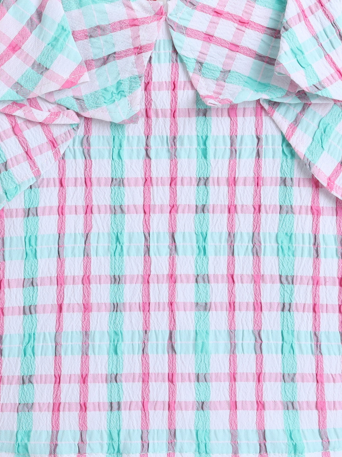 Strappy Checked Top and Skirt Set With Knotted Bow Applique Green