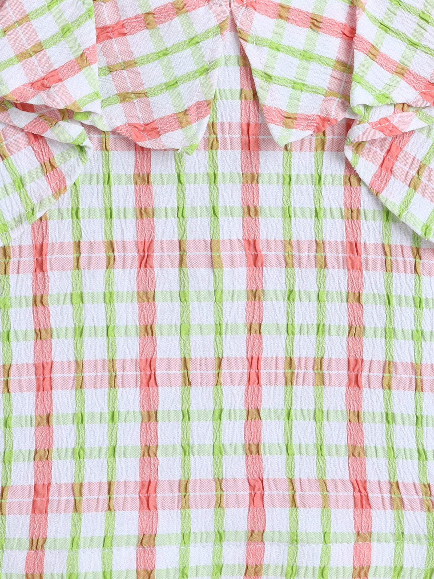 Strappy Checked Top and Skirt Set With Knotted Bow Applique Peach