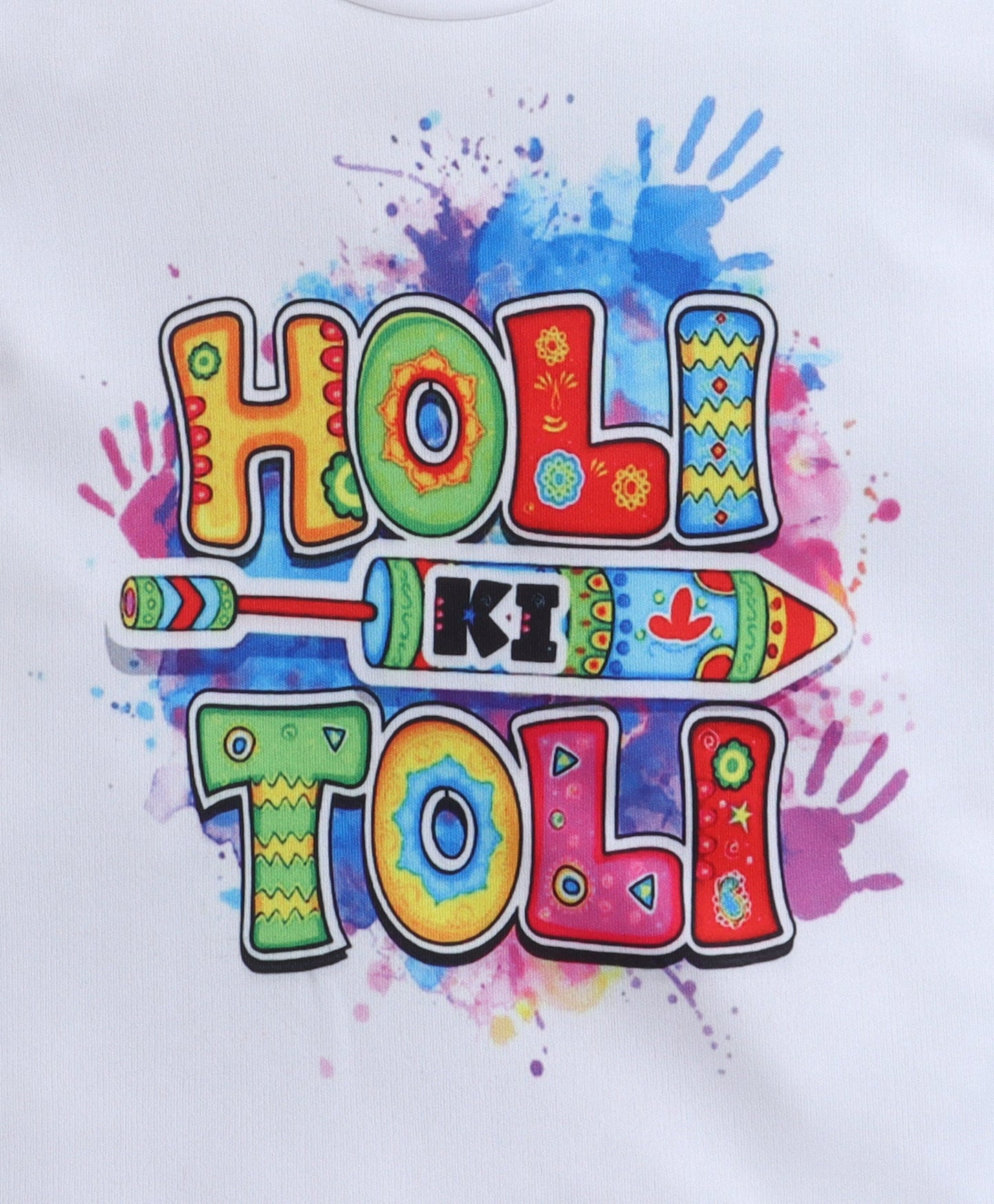 The Magic Wand Colorful Holi ki Toli Printed T-Shirt - White