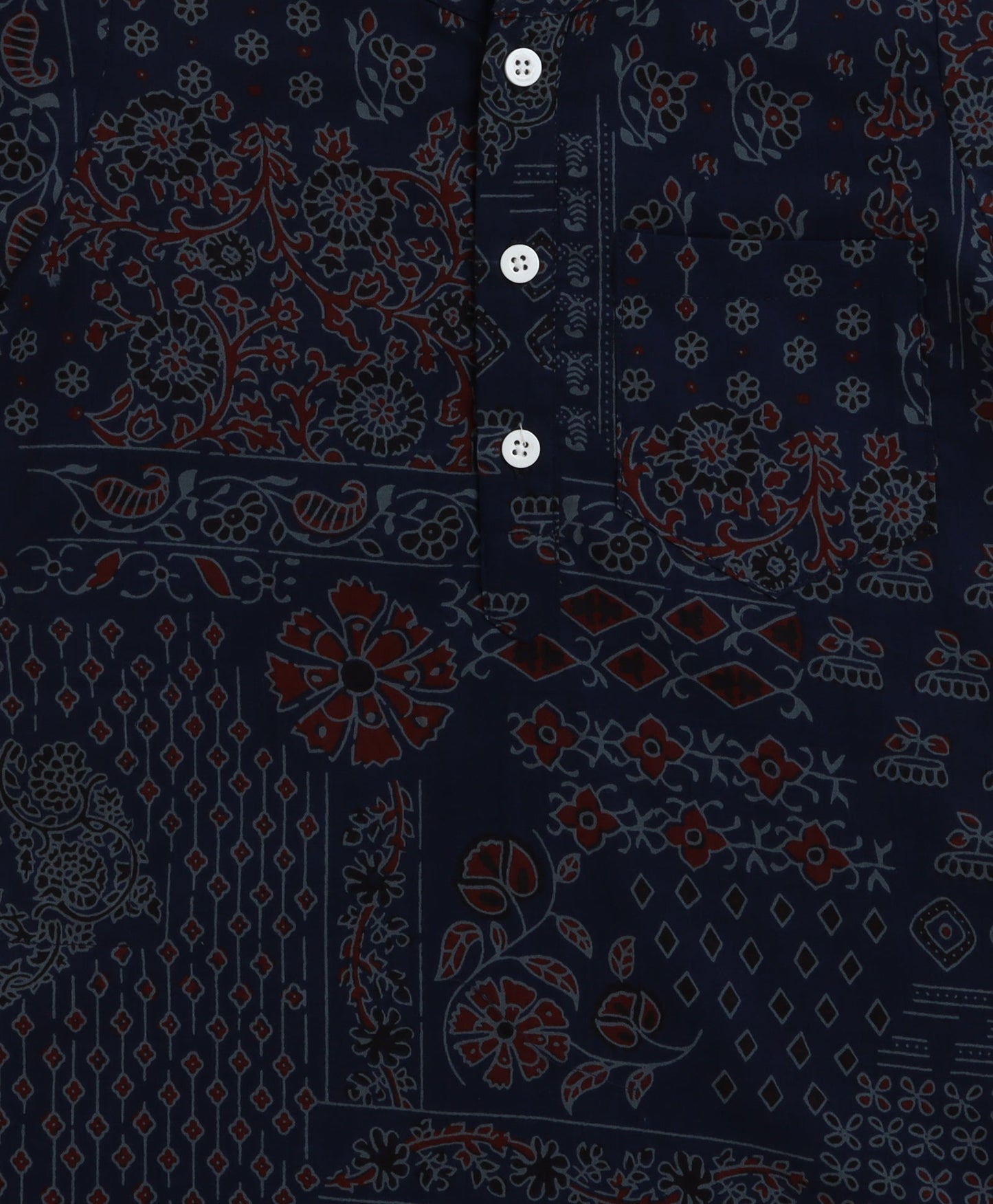 The Magic Wand Cambric Cotton woven Full Sleeves Floral Printed Kurta Pyjama With Modi Jacket - Navy Blue