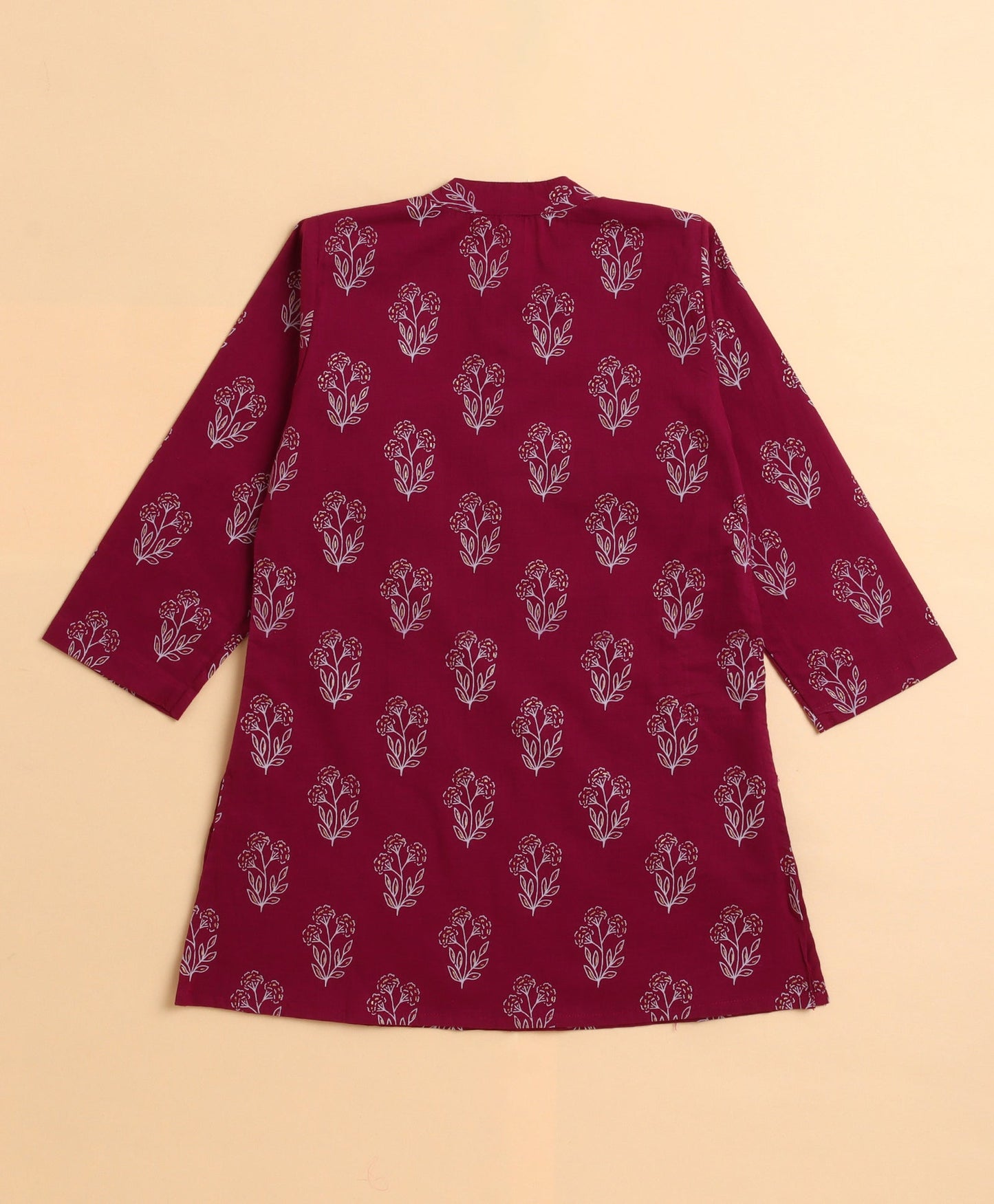 The Magic Wand Cambric Cotton woven Full Sleeves Floral Printed Kurta Pyjama With Modi Jacket - Wine
