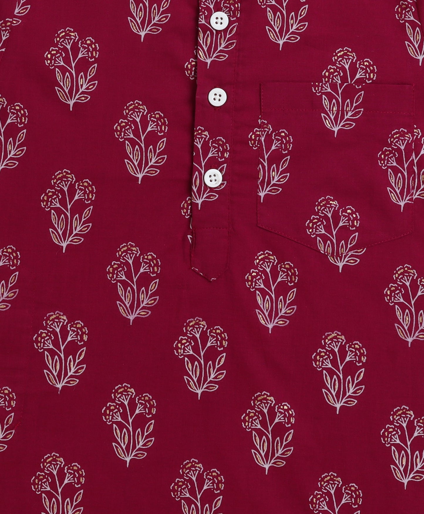 The Magic Wand Cambric Cotton woven Full Sleeves Floral Printed Kurta Pyjama With Modi Jacket - Wine