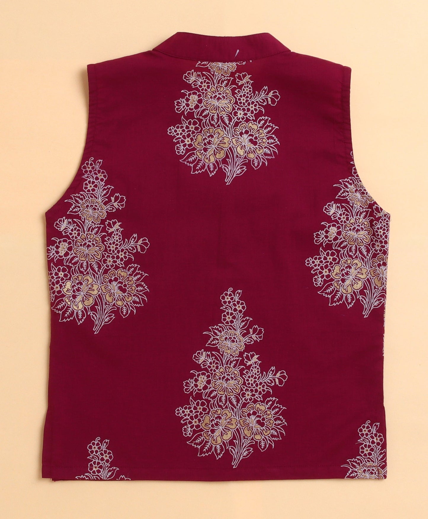 The Magic Wand Cambric Cotton woven Full Sleeves Floral Printed Kurta Pyjama With Modi Jacket - Wine