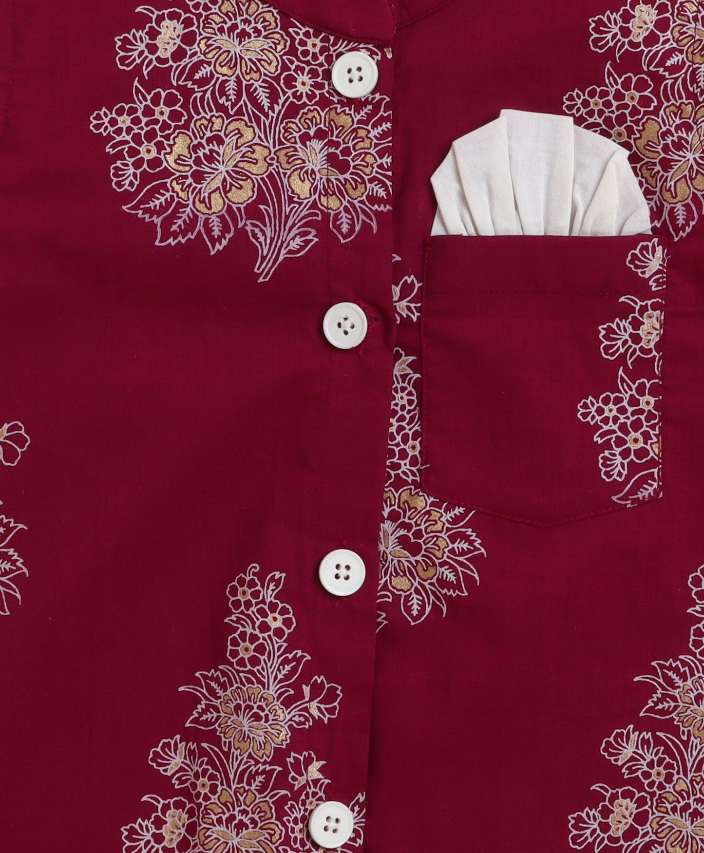 The Magic Wand Cambric Cotton woven Full Sleeves Floral Printed Kurta Pyjama With Modi Jacket - Wine