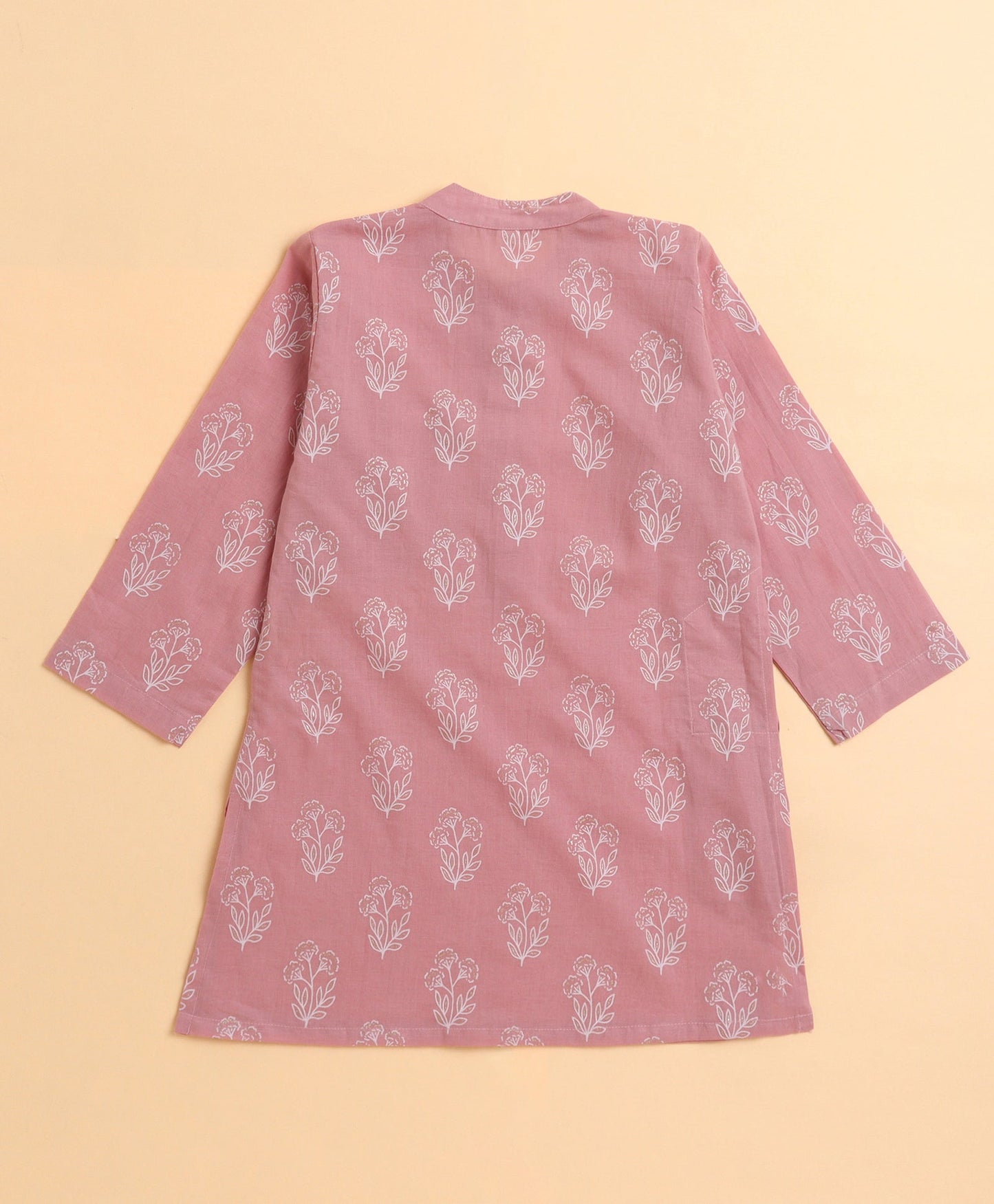 The Magic Wand Cambric Cotton woven Full Sleeves Floral Printed Kurta Pyjama With Modi Jacket - Pink