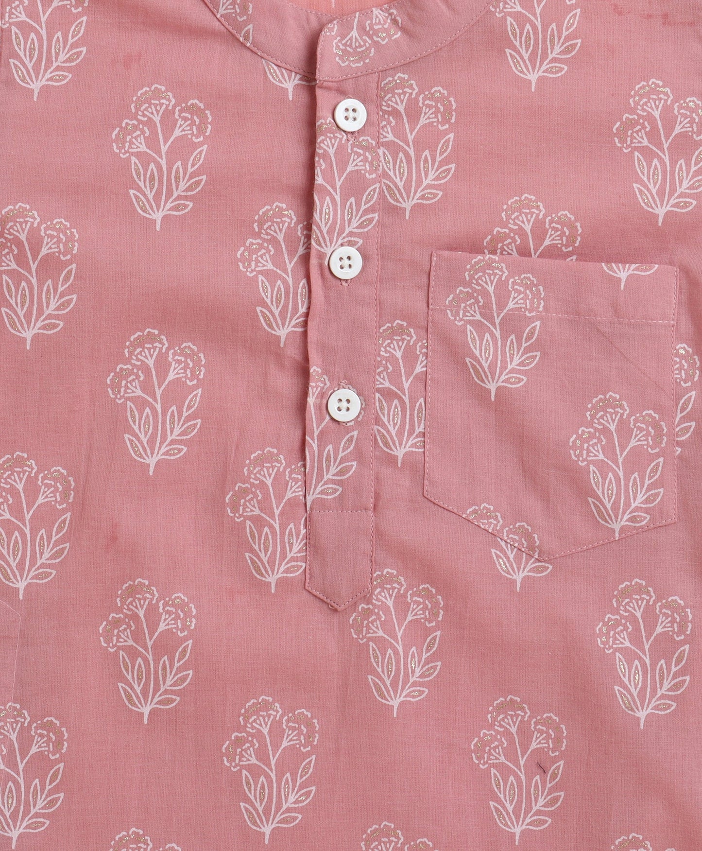 The Magic Wand Cambric Cotton woven Full Sleeves Floral Printed Kurta Pyjama With Modi Jacket - Pink