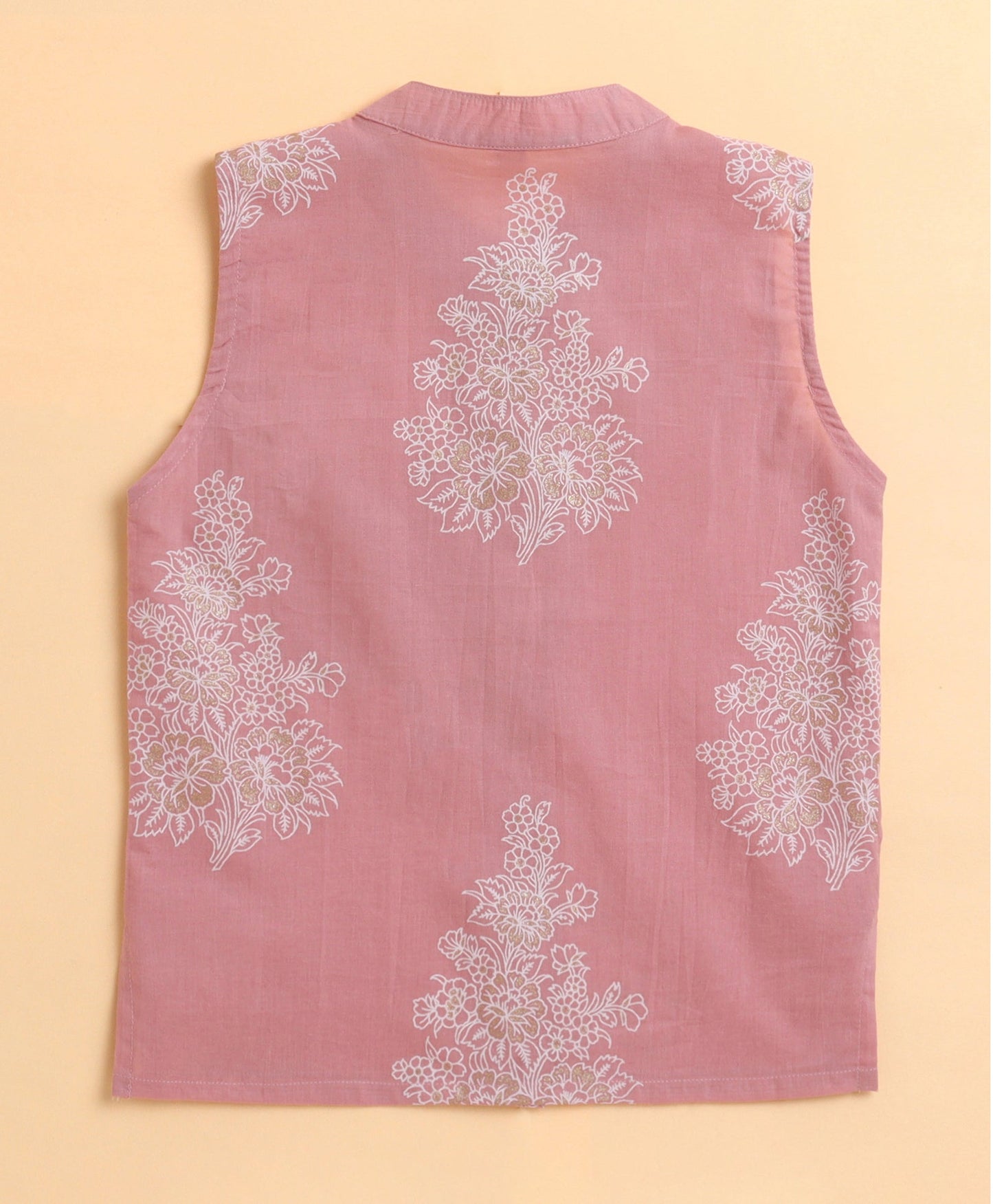 The Magic Wand Cambric Cotton woven Full Sleeves Floral Printed Kurta Pyjama With Modi Jacket - Pink
