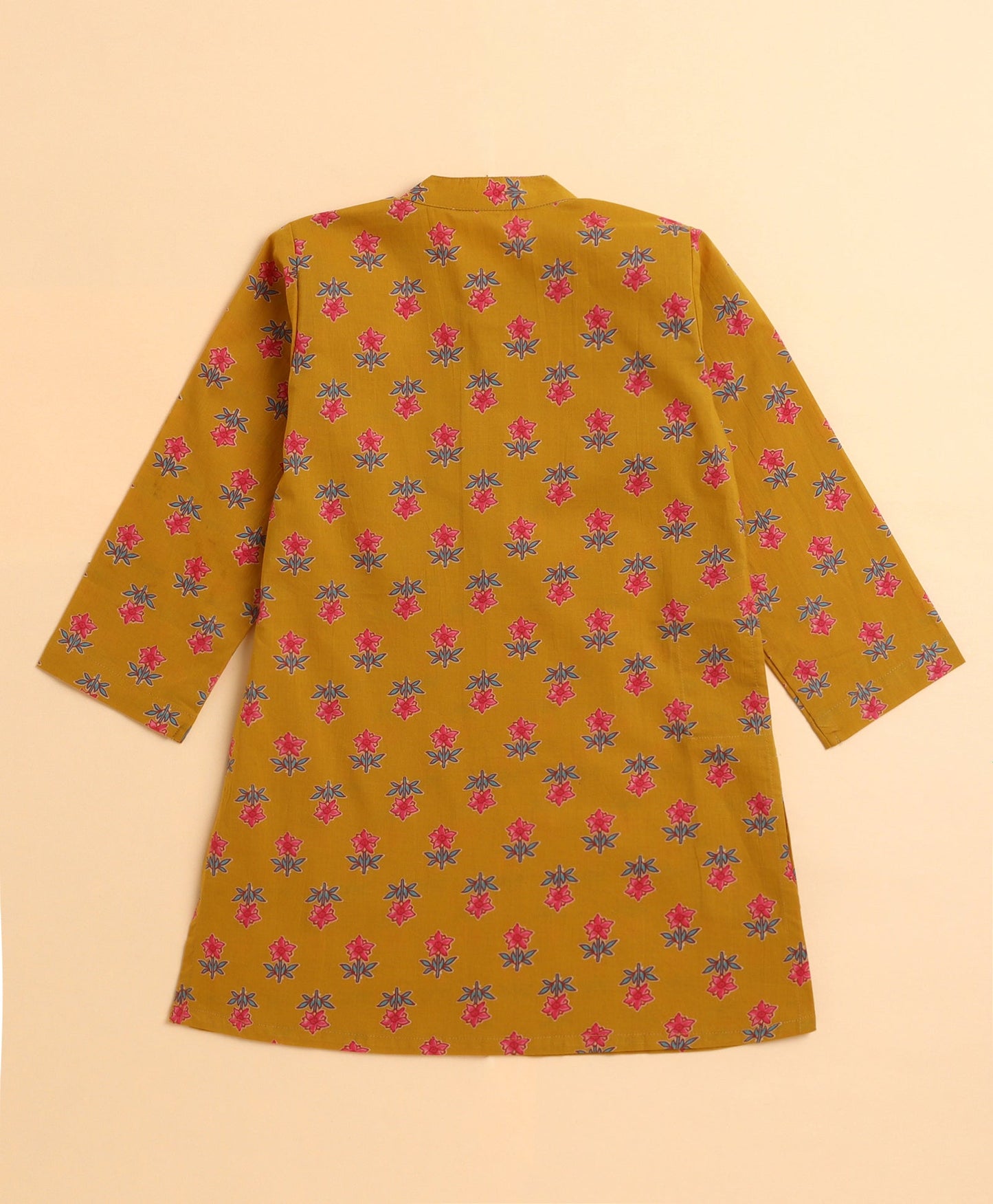 The Magic Wand Cambric Cotton woven Full Sleeves Floral Printed Kurta Pyjama With Modi Jacket - Mustard