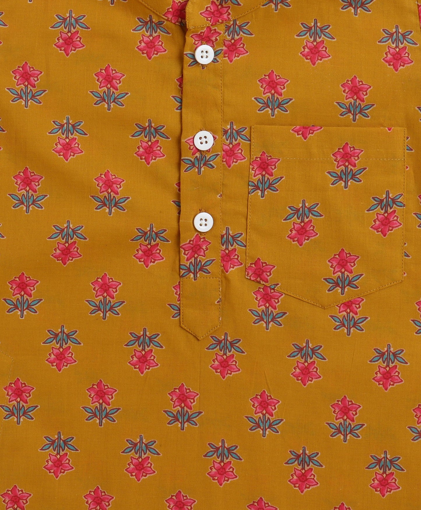 The Magic Wand Cambric Cotton woven Full Sleeves Floral Printed Kurta Pyjama With Modi Jacket - Mustard