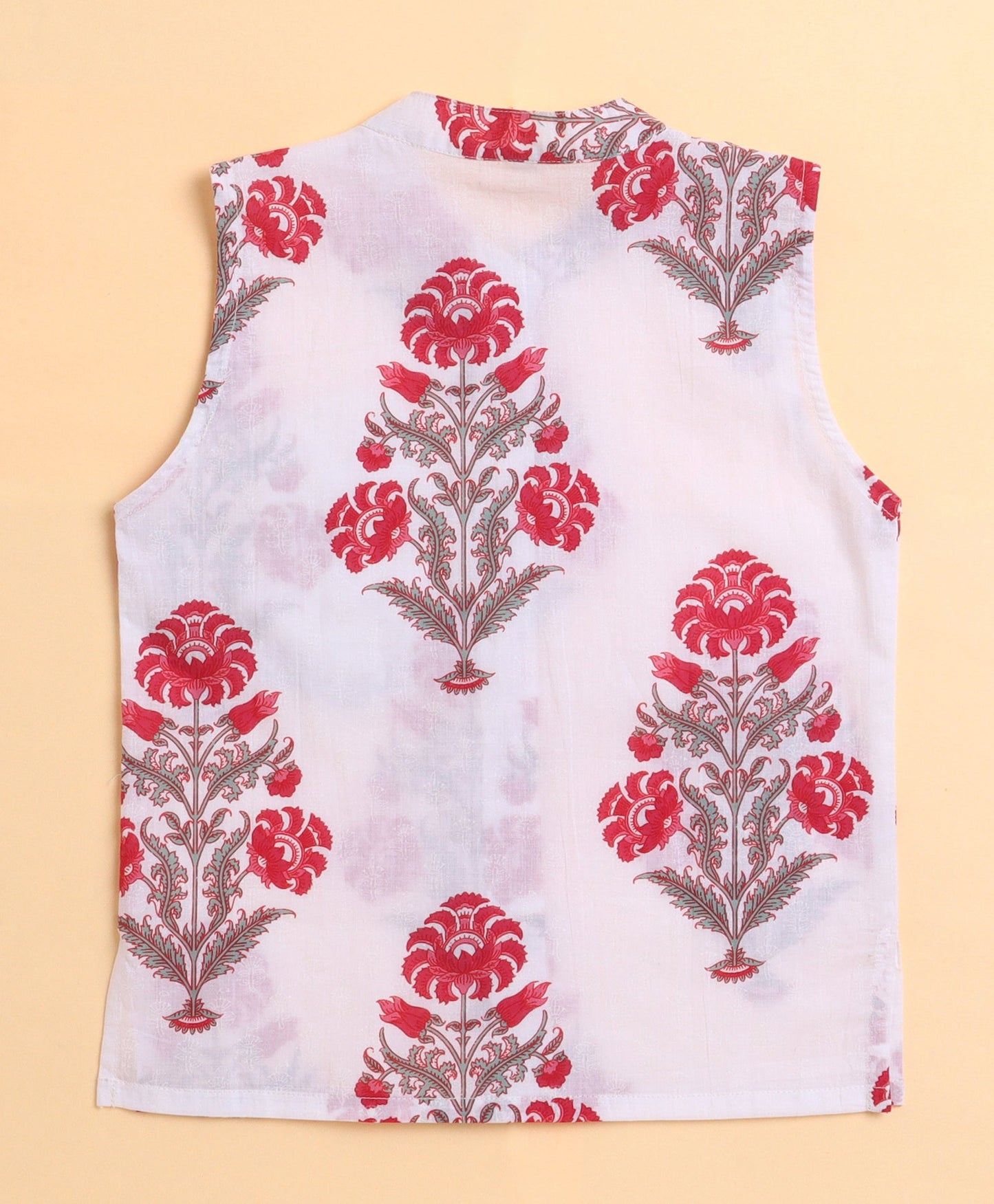The Magic Wand Cambric Cotton woven Full Sleeves Floral Printed Kurta Pyjama With Modi Jacket - White