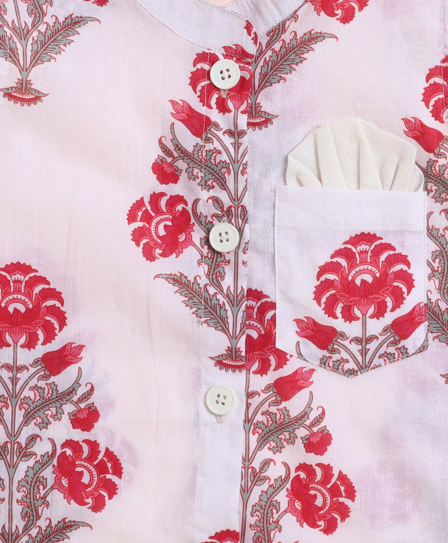 The Magic Wand Cambric Cotton woven Full Sleeves Floral Printed Kurta Pyjama With Modi Jacket - White